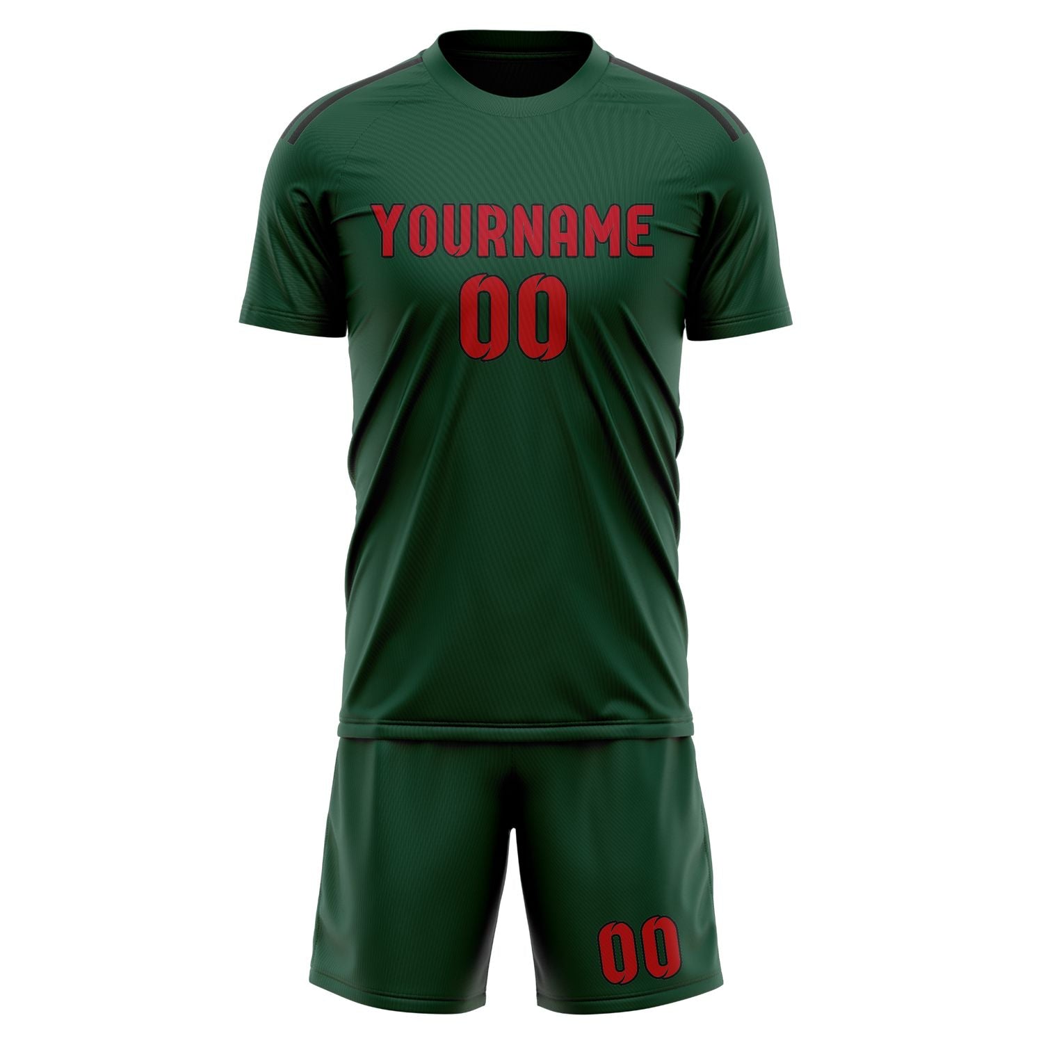 Maßgeschneidertes Professionelles Moosgrün Rot Fußballtrikot-Set
