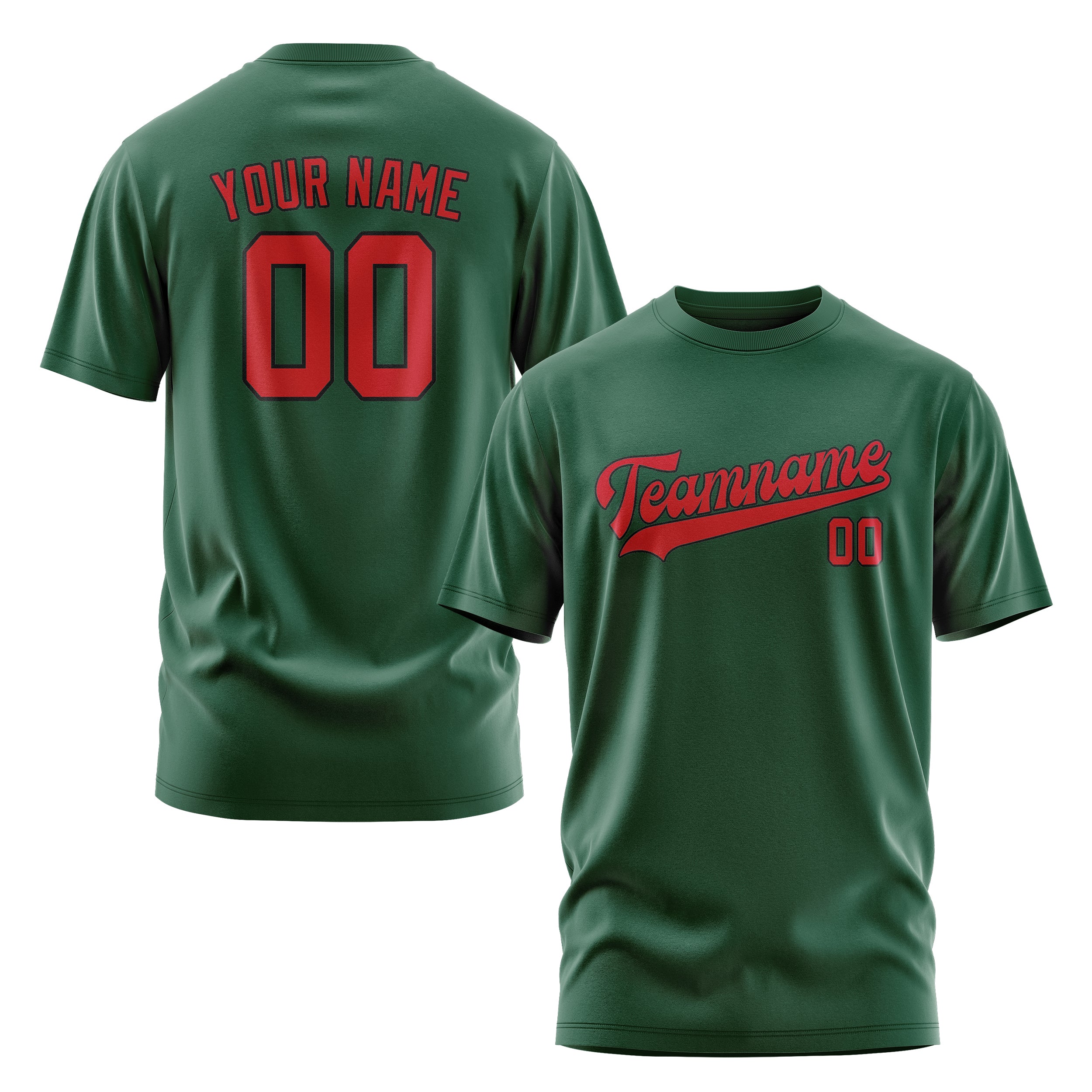 Maßgeschneidertes Moosgrün Rot T-Shirt