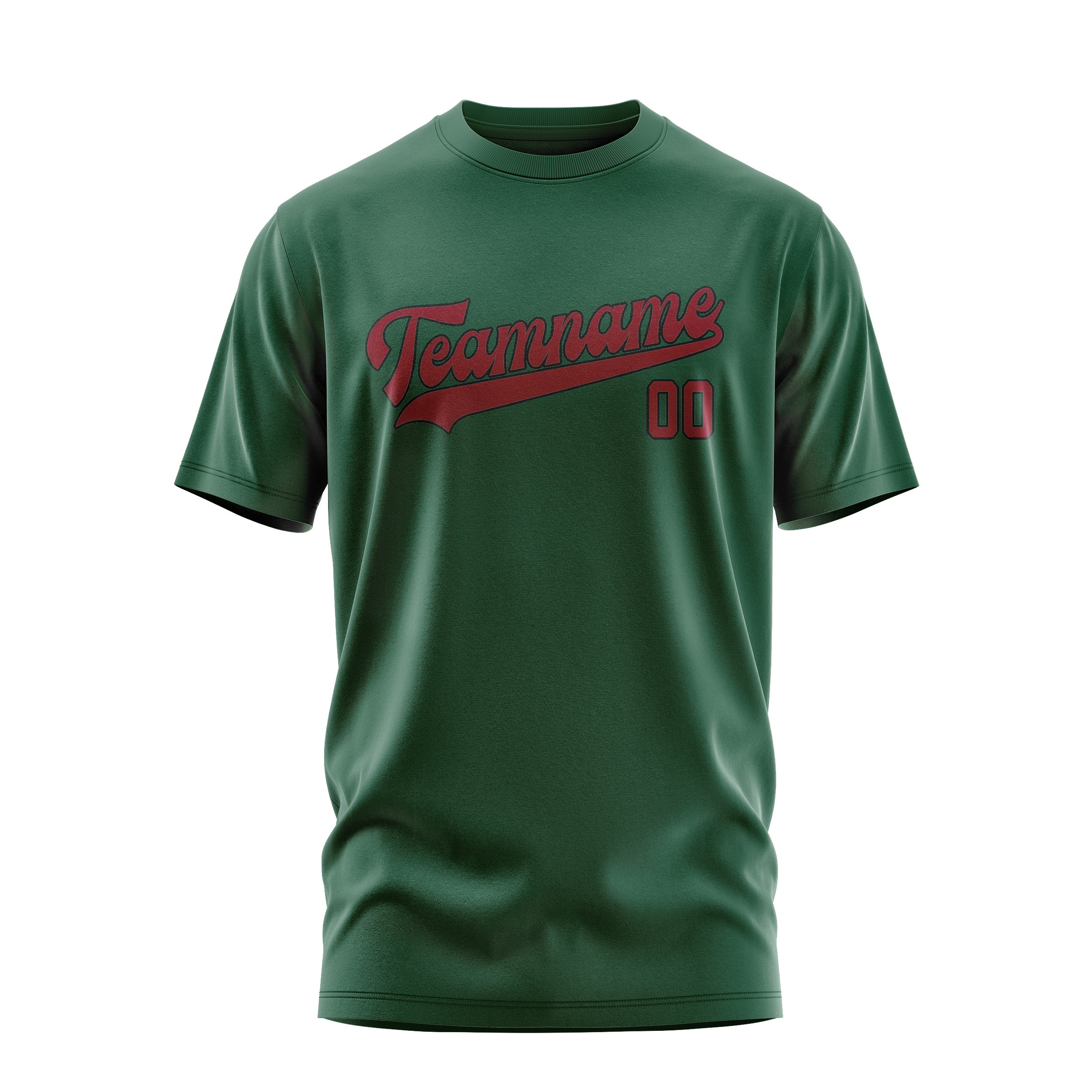 Maßgeschneidertes Moosgrün Karmesinrot T-Shirt