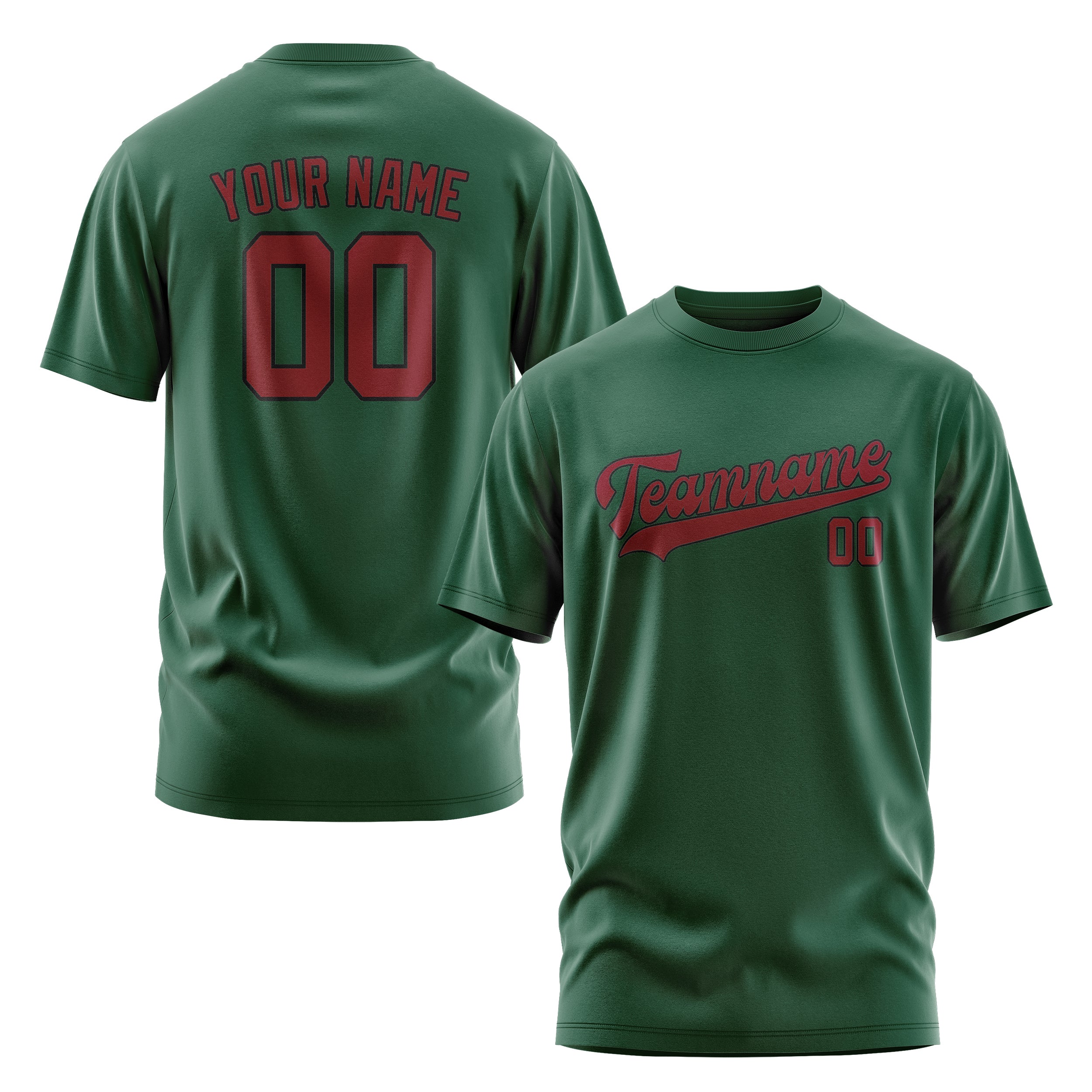 Maßgeschneidertes Moosgrün Karmesinrot T-Shirt