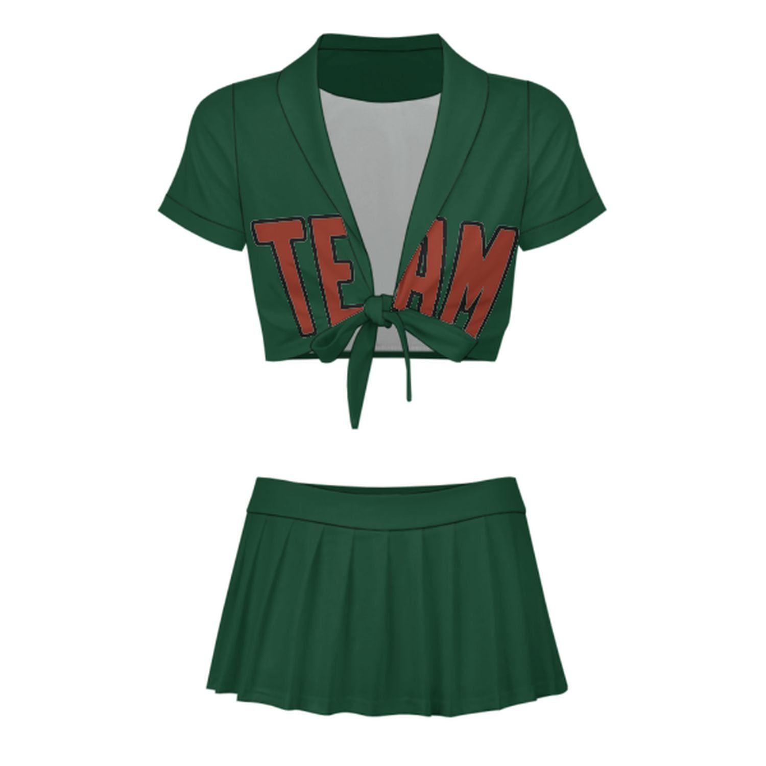Completo da cheerleader personalizzato verde muschio e rosso corallo