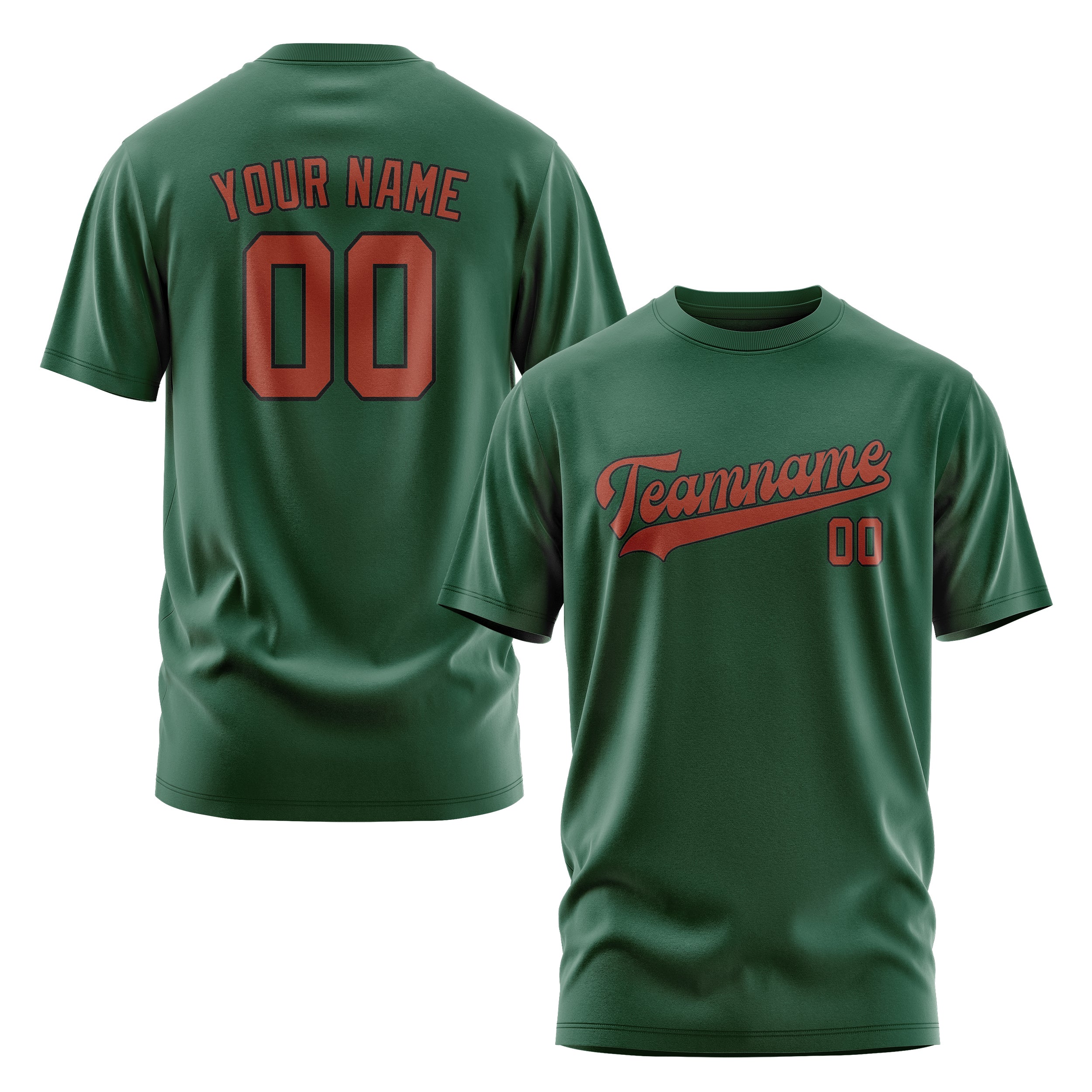 Maßgeschneidertes Moosgrün Korallenrot T-Shirt