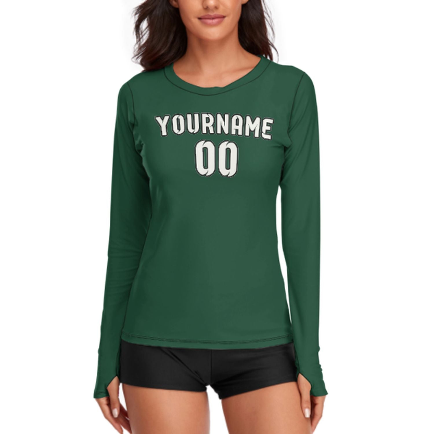 Maßgeschneidertes Moosgrün Weiß Damen Langarmshirt