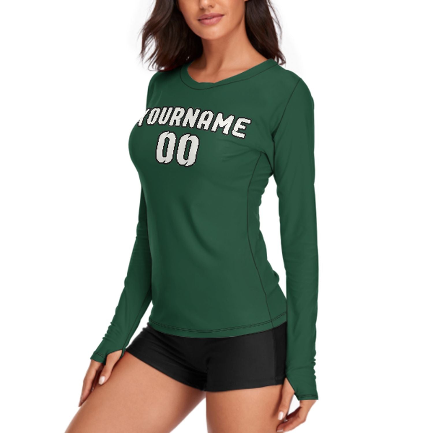 Maßgeschneidertes Moosgrün Weiß Damen Langarmshirt