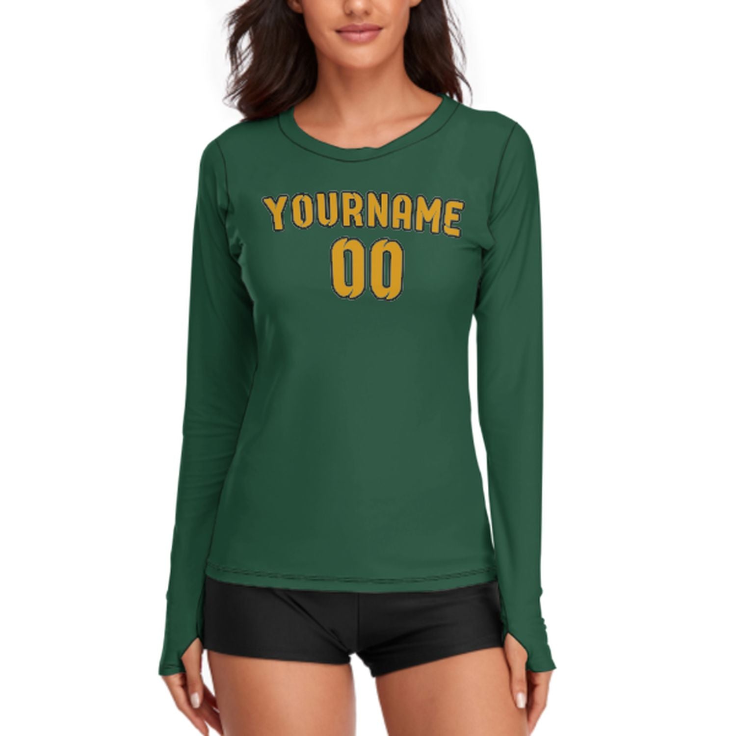 Maßgeschneidertes Moosgrün Gelb Damen Langarmshirt