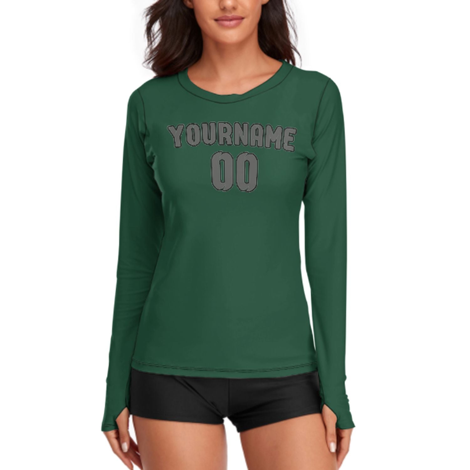 Maßgeschneidertes Moosgrün Dunkelgrau Damen Langarmshirt