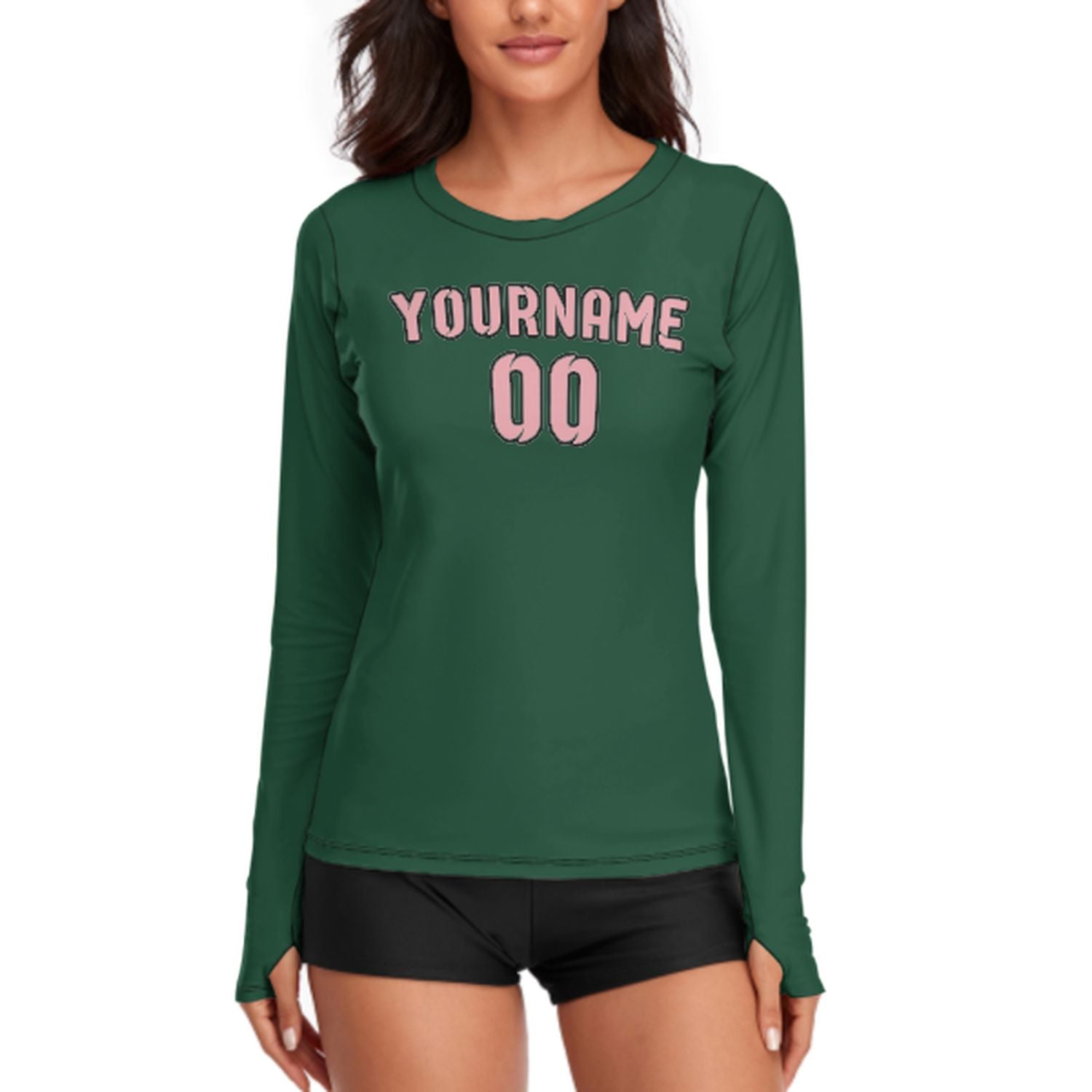 Maßgeschneidertes Moosgrün Rosa Damen Langarmshirt
