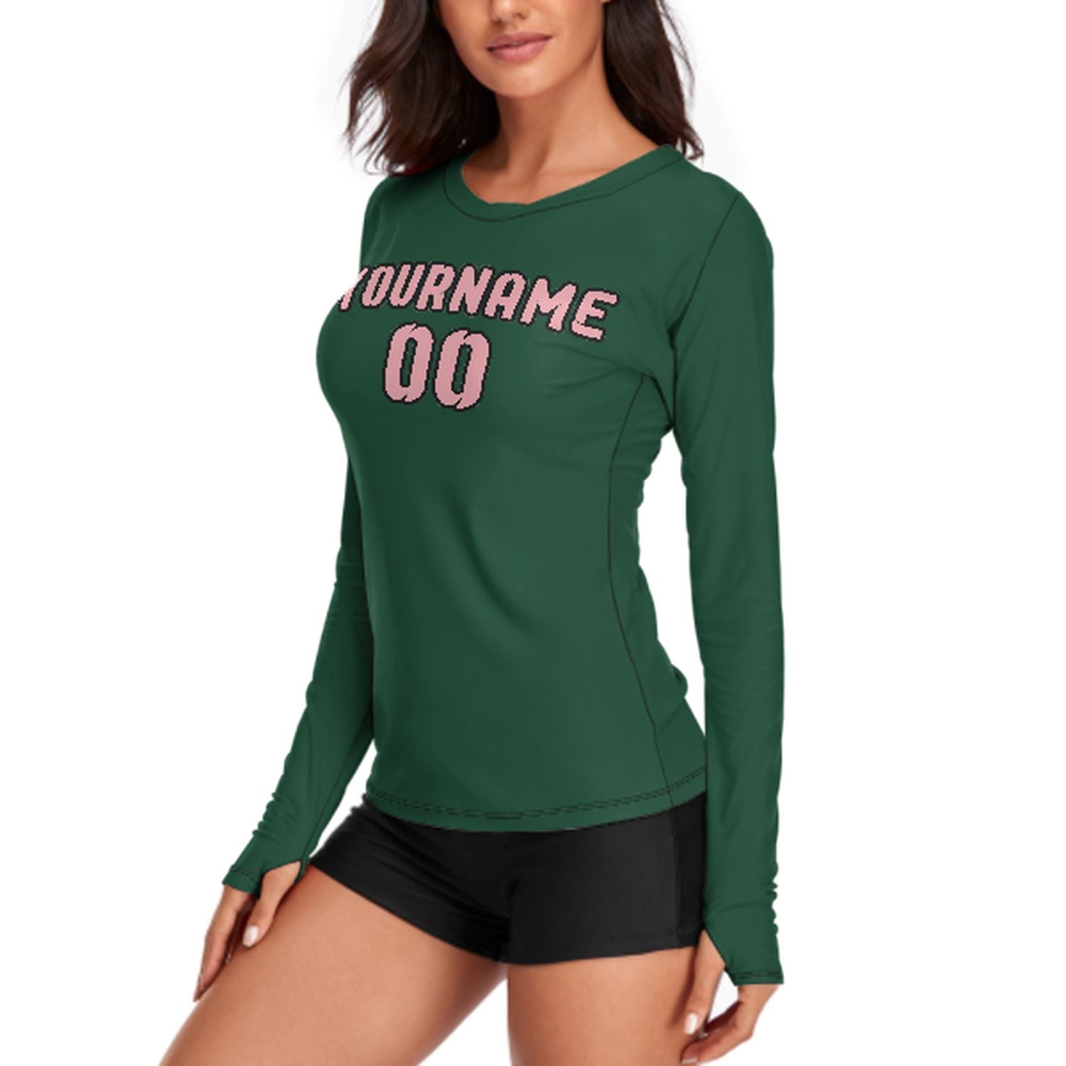 Maßgeschneidertes Moosgrün Rosa Damen Langarmshirt
