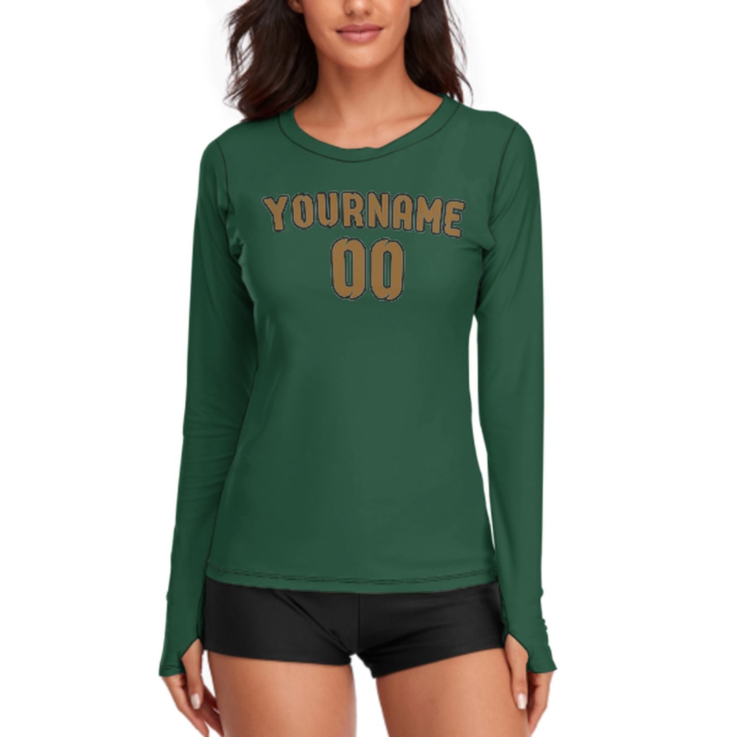 Maßgeschneidertes Moosgrün Khaki Damen Langarmshirt