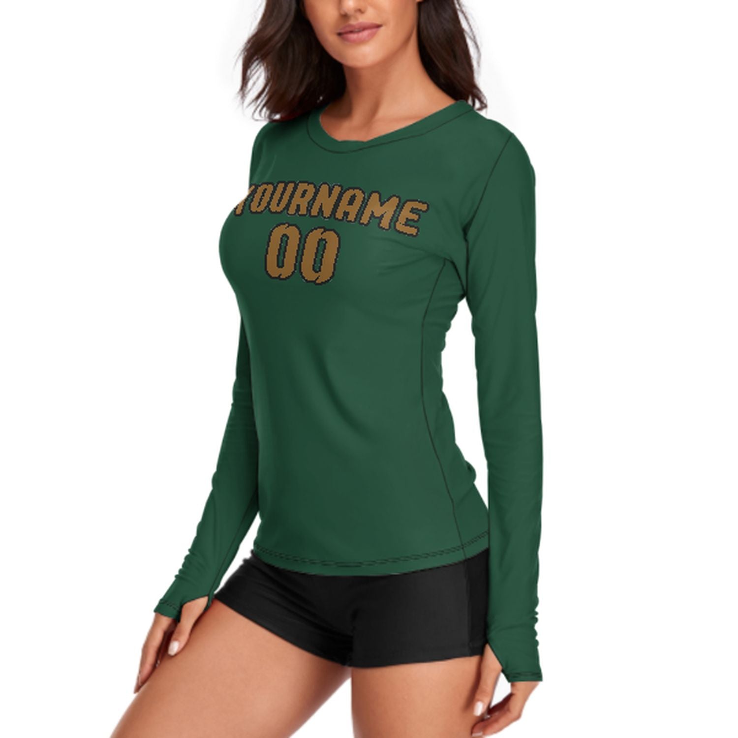 Maßgeschneidertes Moosgrün Khaki Damen Langarmshirt