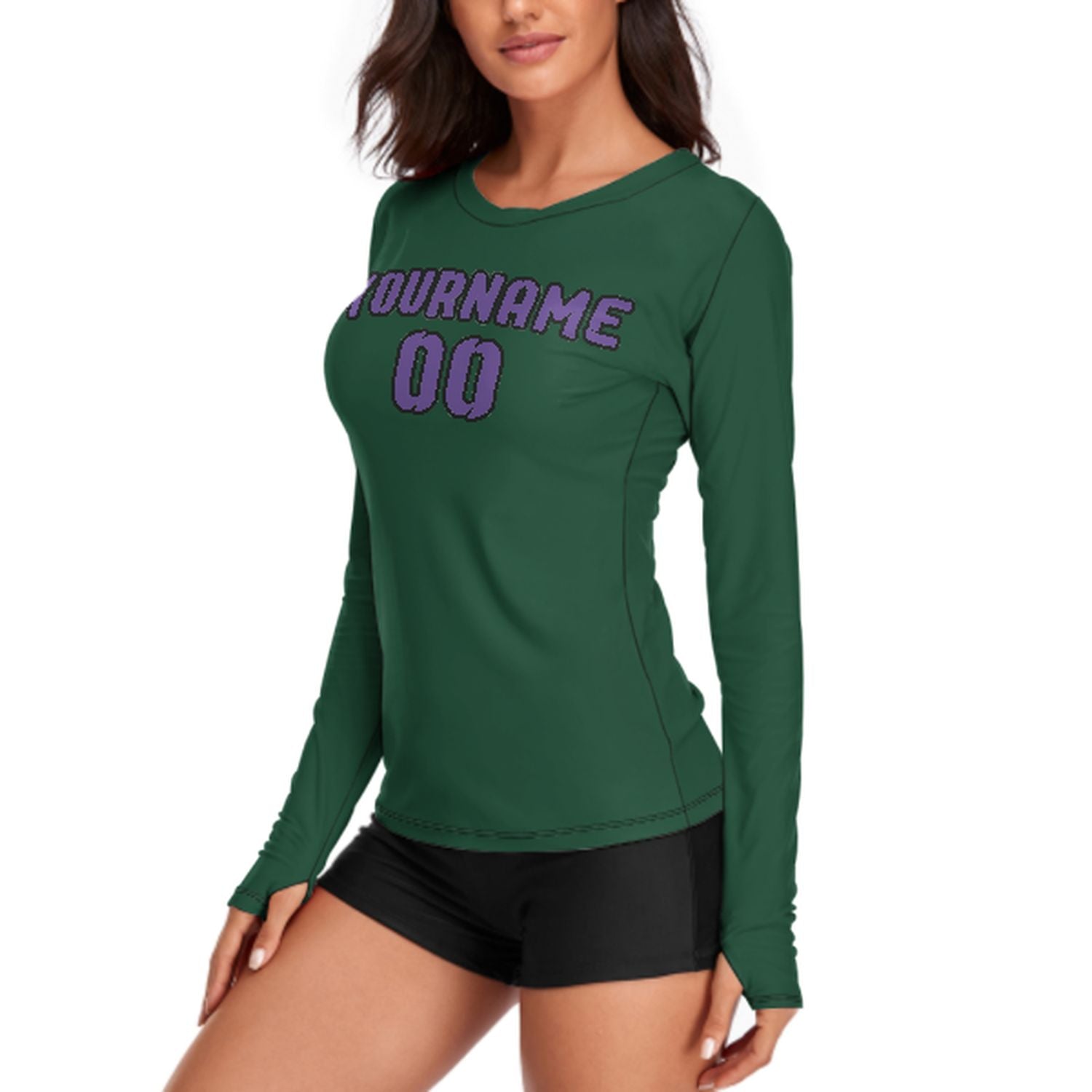 Maßgeschneidertes Moosgrün Lavendel Damen Langarmshirt