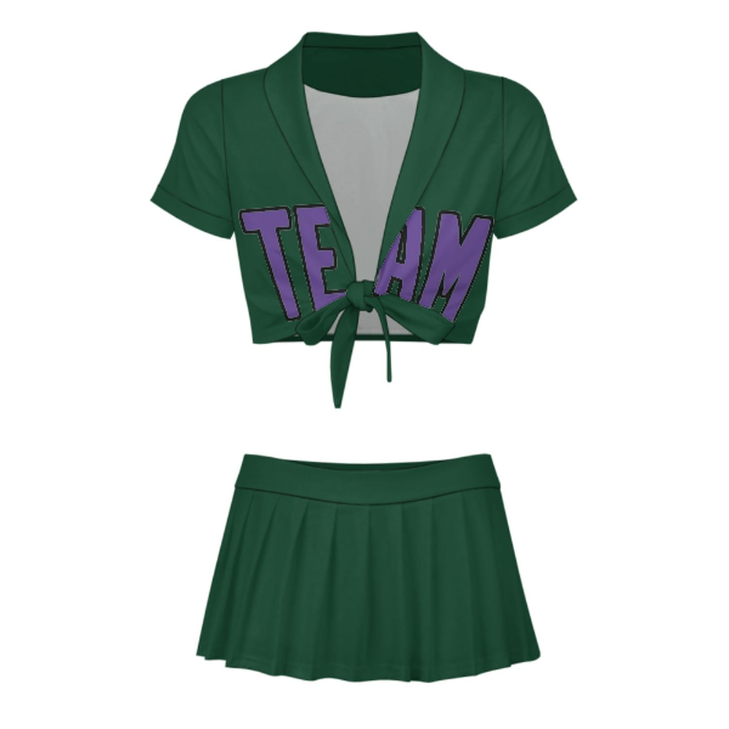 Completo da cheerleader personalizzato color verde muschio e lavanda