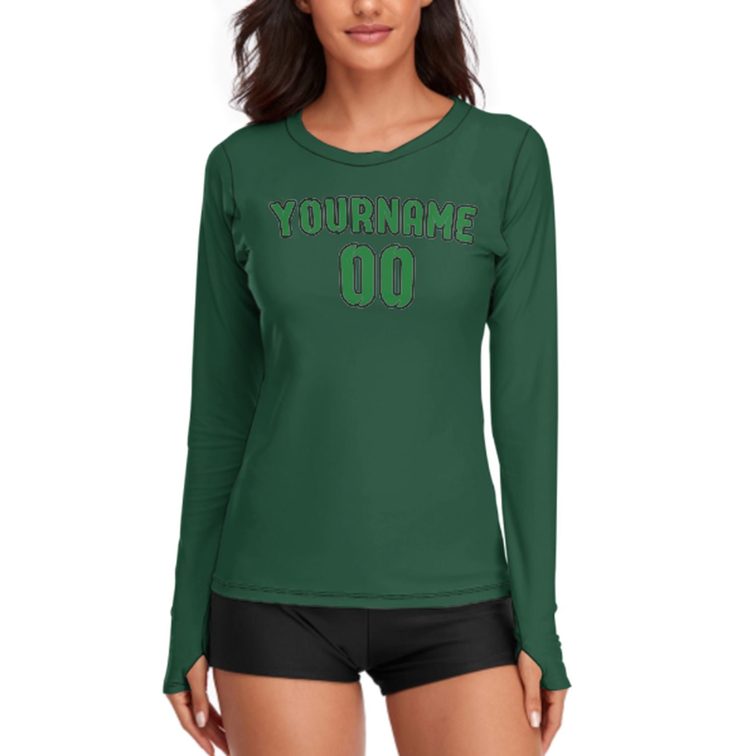 Maßgeschneidertes Moosgrün Smaragdgrün Damen Langarmshirt