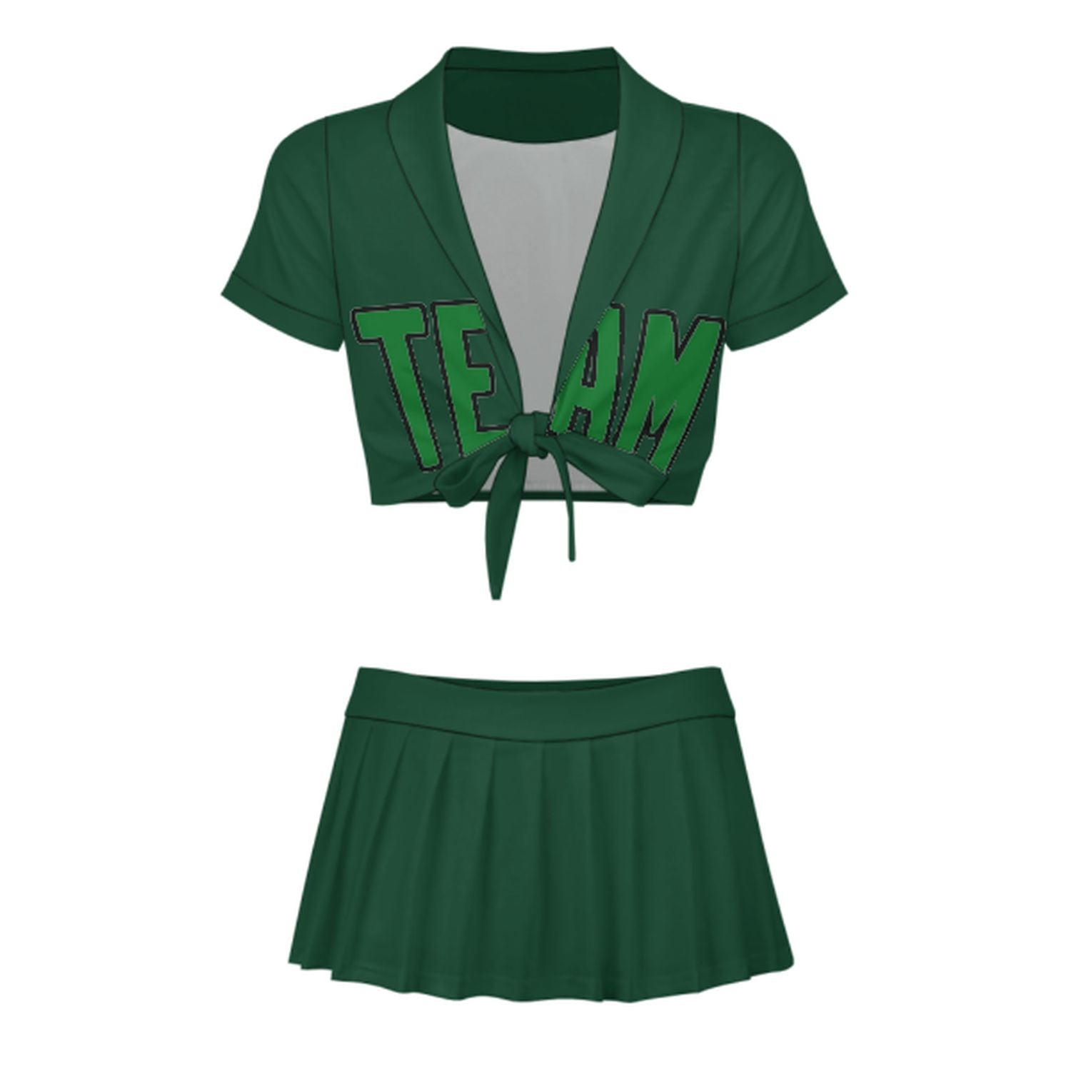 Completo da cheerleader personalizzato verde muschio e verde smeraldo