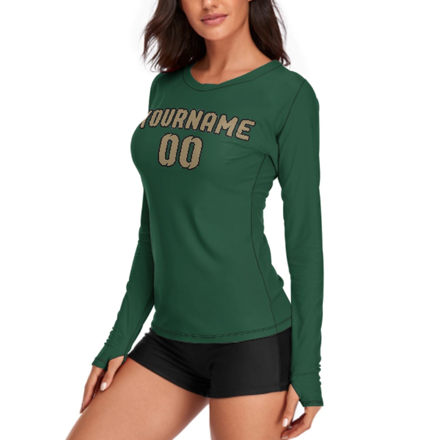 Maßgeschneidertes Moosgrün Hellkhaki Damen Langarmshirt