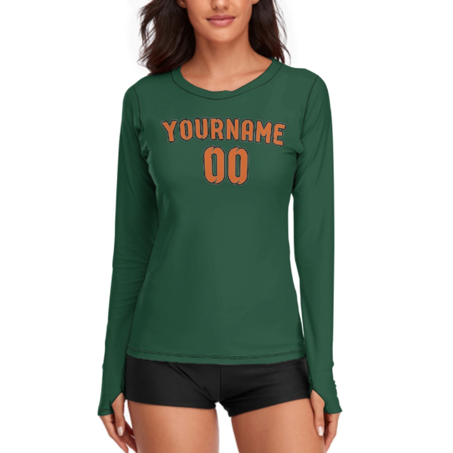 Maßgeschneidertes Moosgrün Orange Damen Langarmshirt