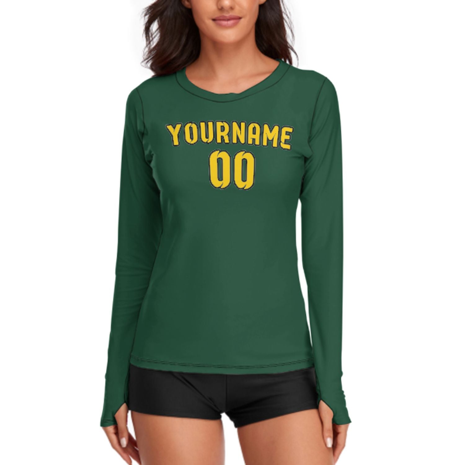 Maßgeschneidertes Moosgrün Gold Damen Langarmshirt