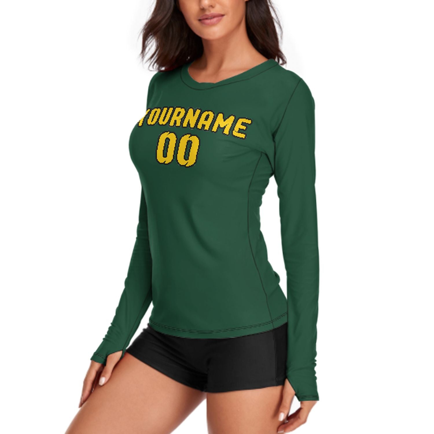 Maßgeschneidertes Moosgrün Gold Damen Langarmshirt