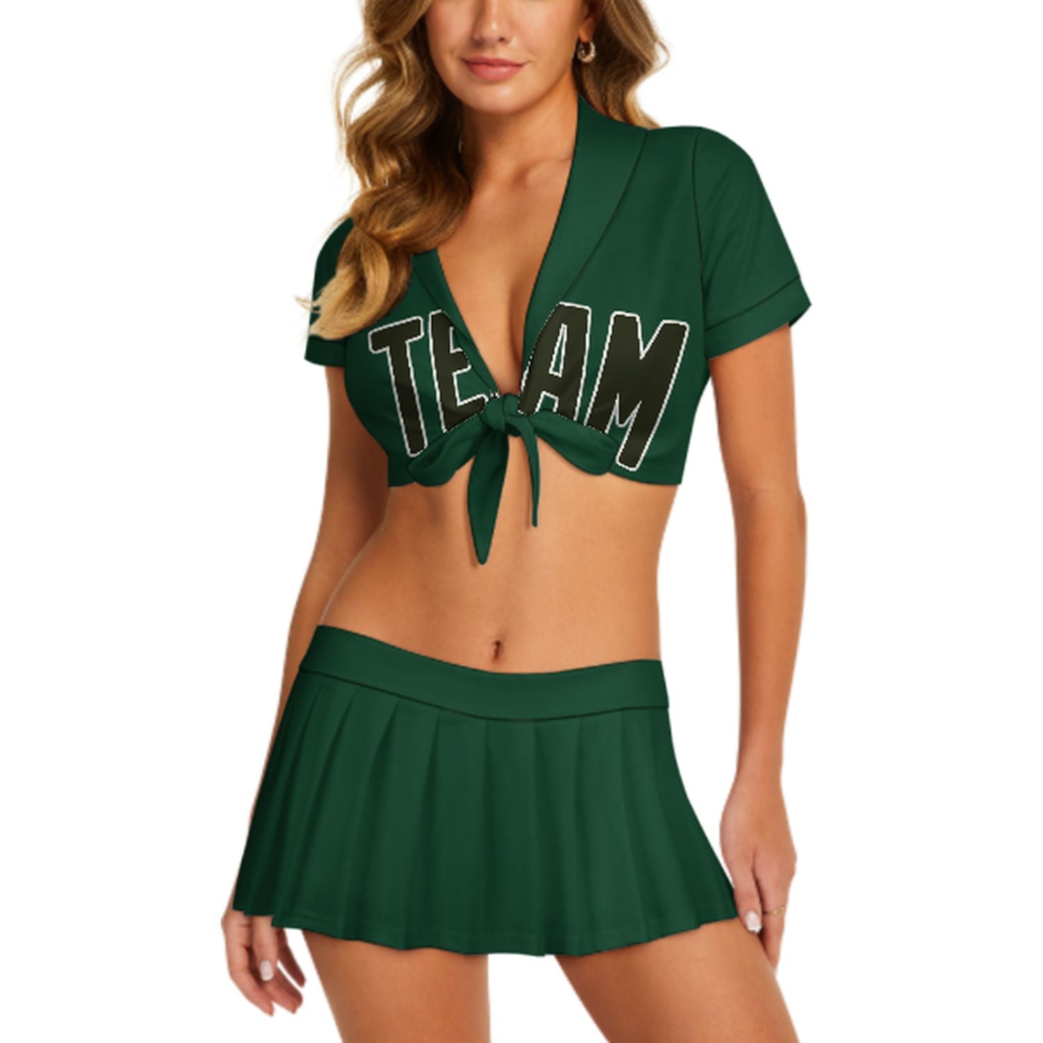 Completo da cheerleader personalizzato verde muschio e verde oliva scuro