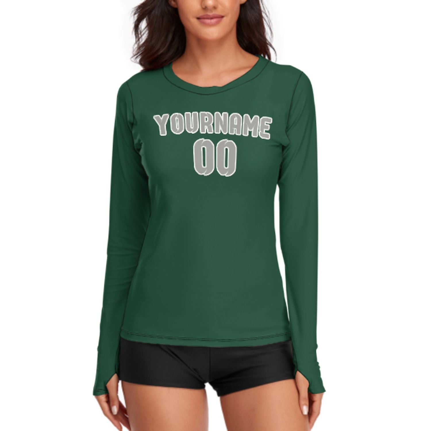Maßgeschneidertes Moosgrün Grau Damen Langarmshirt