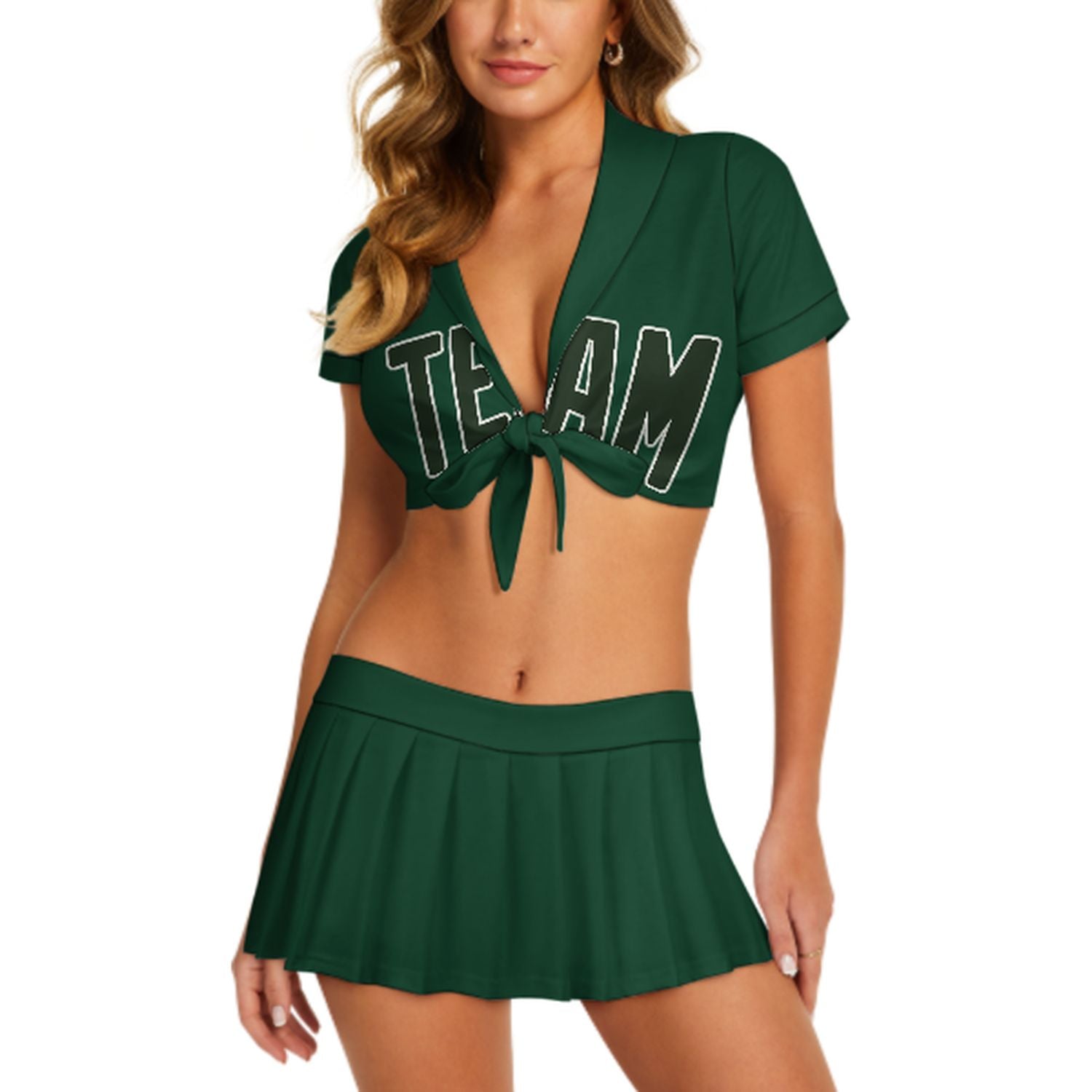 Completo da cheerleader personalizzato verde muschio e verde abete