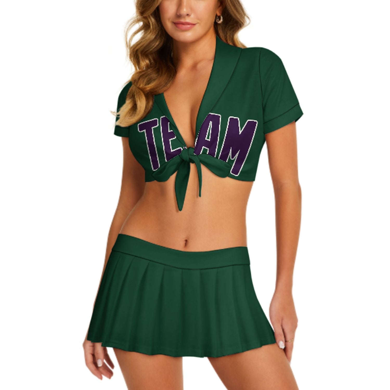 Completo da cheerleader viola e verde muschio personalizzato