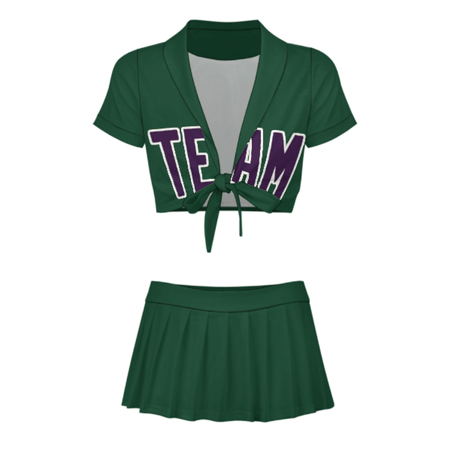 Completo da cheerleader viola e verde muschio personalizzato