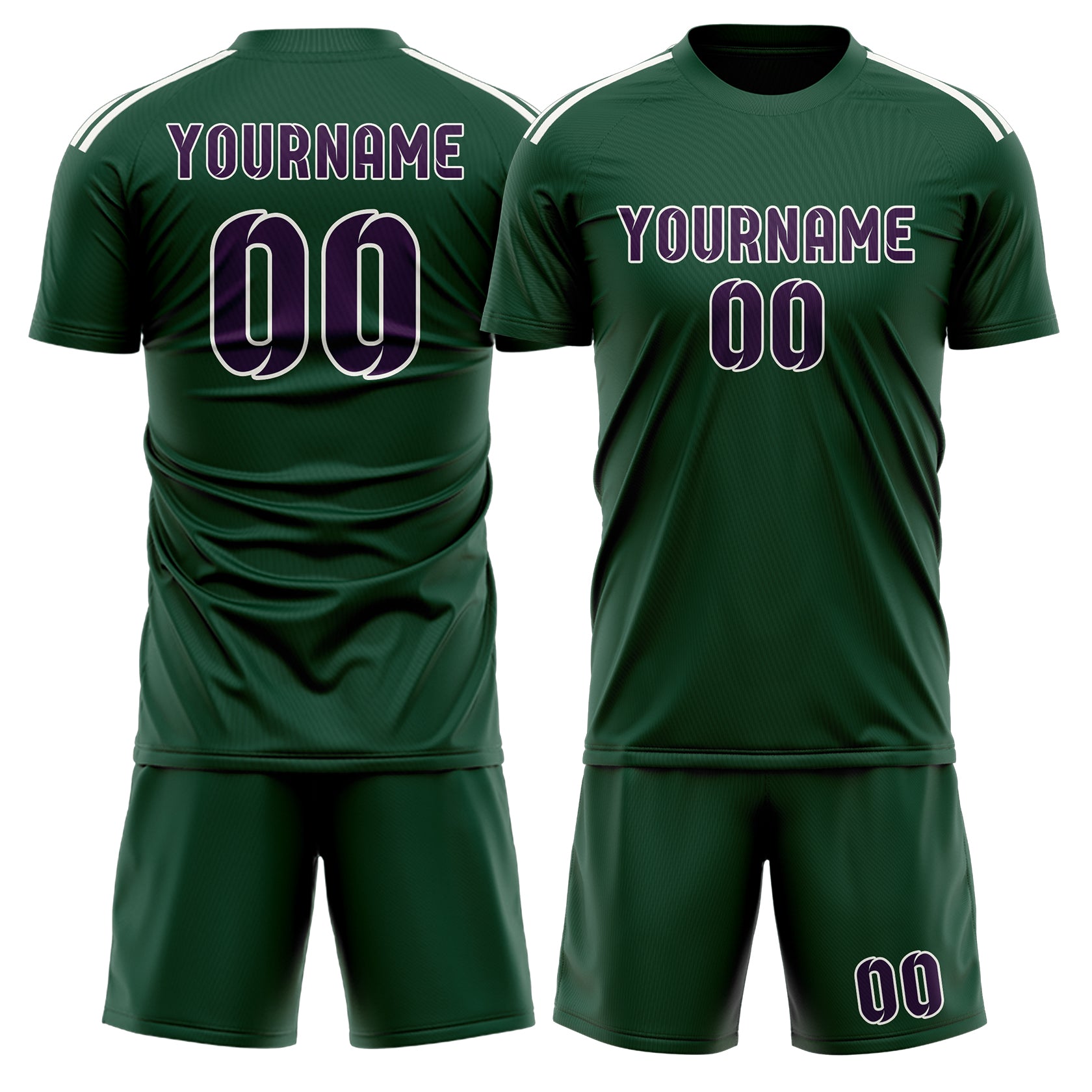 Maßgeschneidertes Professionelles Moosgrün Lila Fußballtrikot-Set