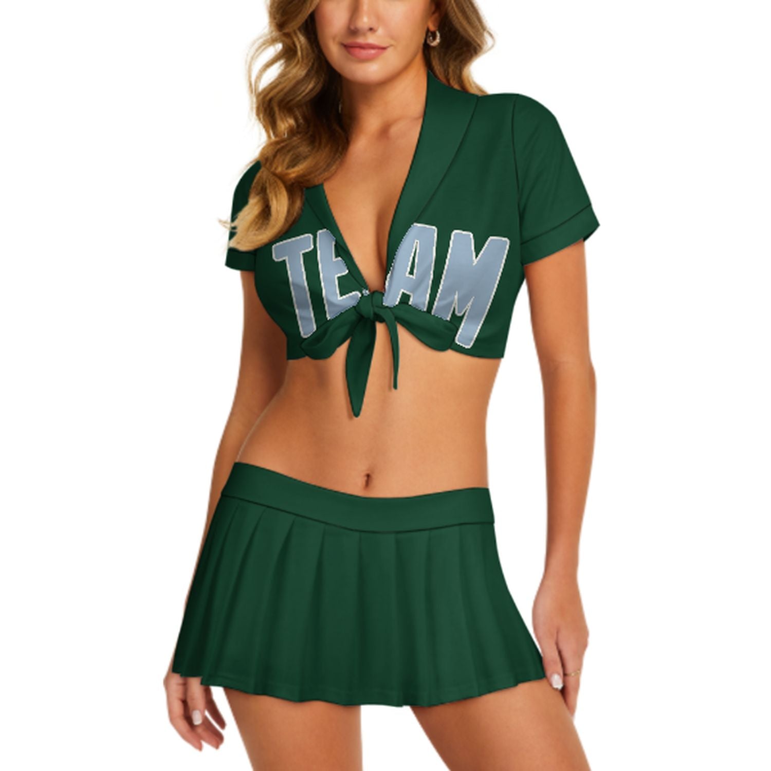Completo da cheerleader personalizzato verde muschio e azzurro