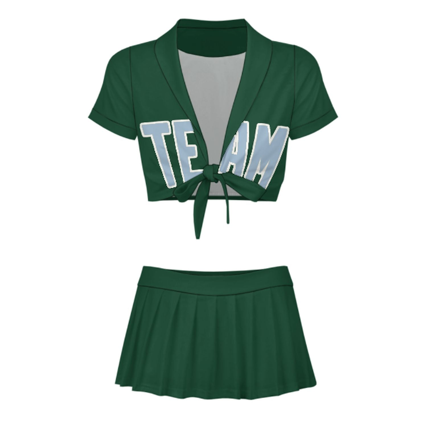 Completo da cheerleader personalizzato verde muschio e azzurro