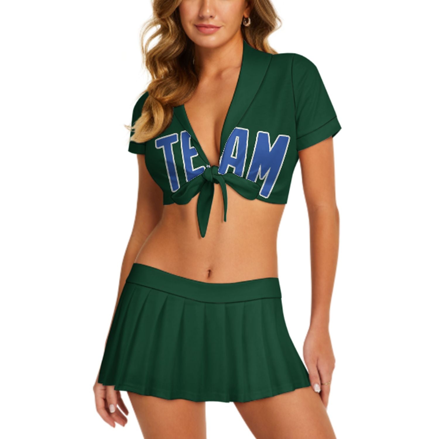 Completo da cheerleader personalizzato verde muschio e azzurro cielo