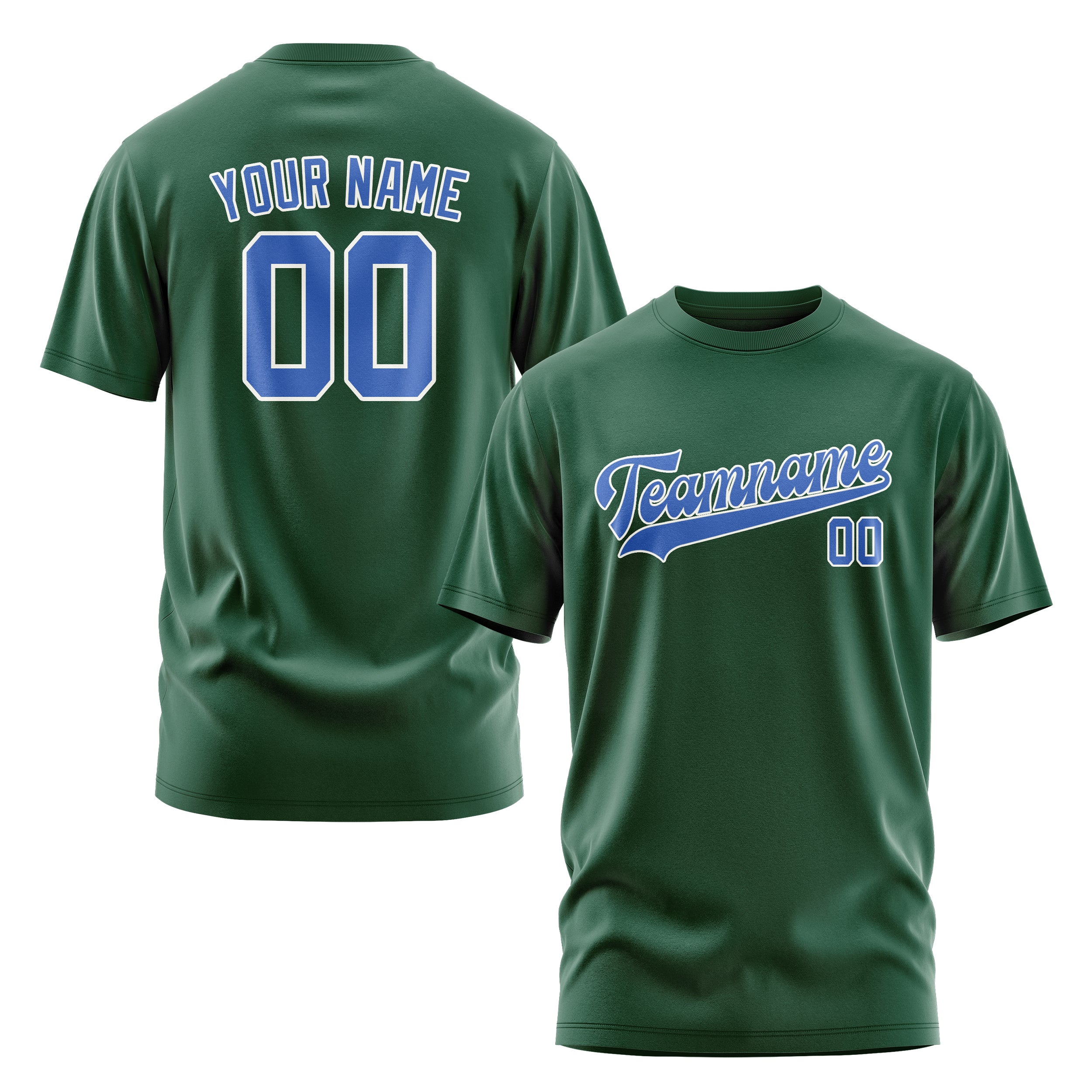 Maßgeschneidertes Moosgrün Himmelblau T-Shirt