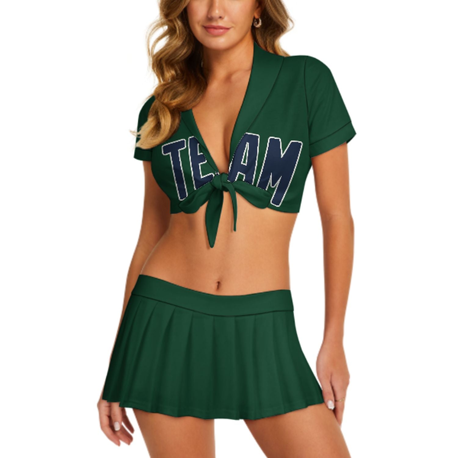 Completo da cheerleader personalizzato verde muschio blu navy