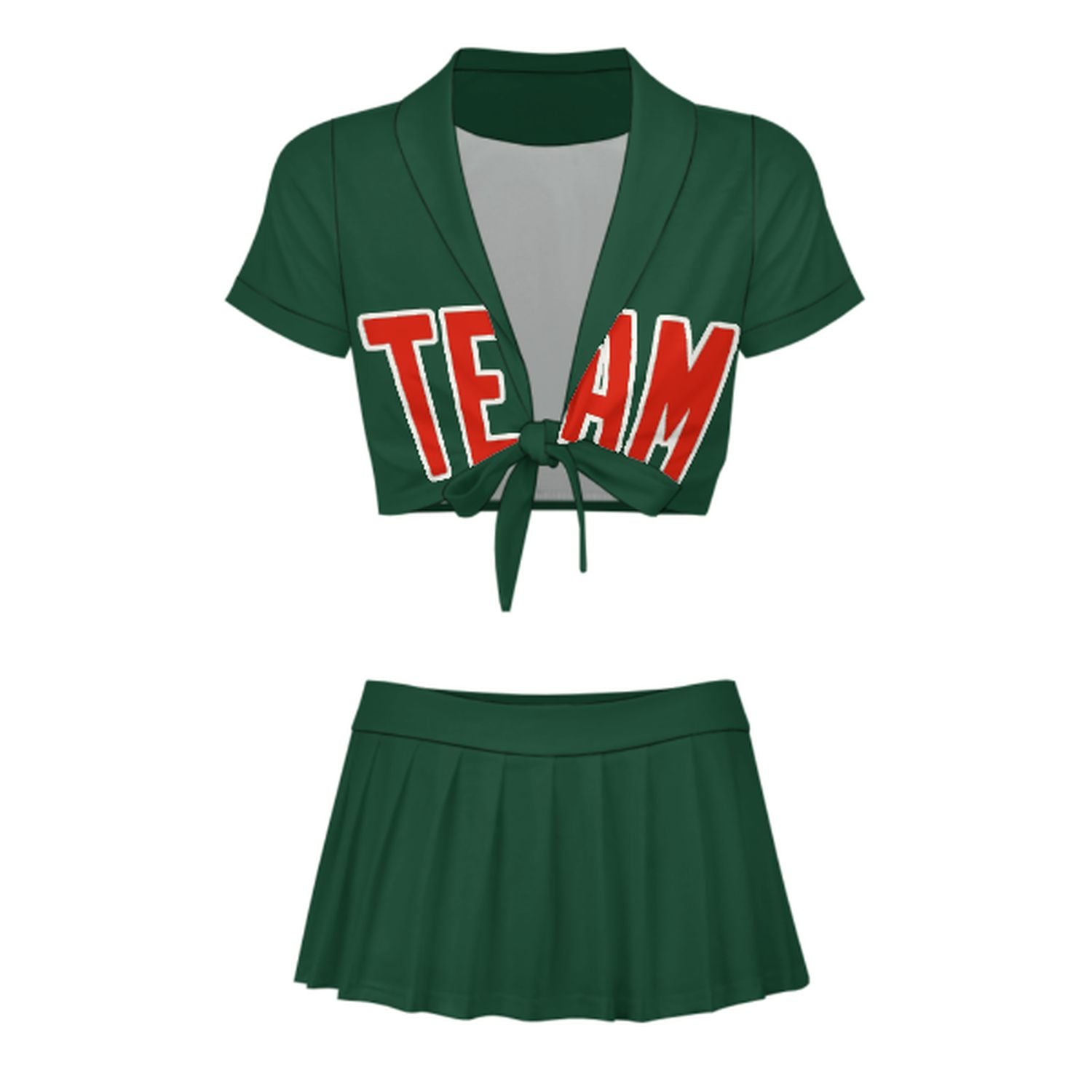 Completo da cheerleader personalizzato verde muschio, arancione e rosso