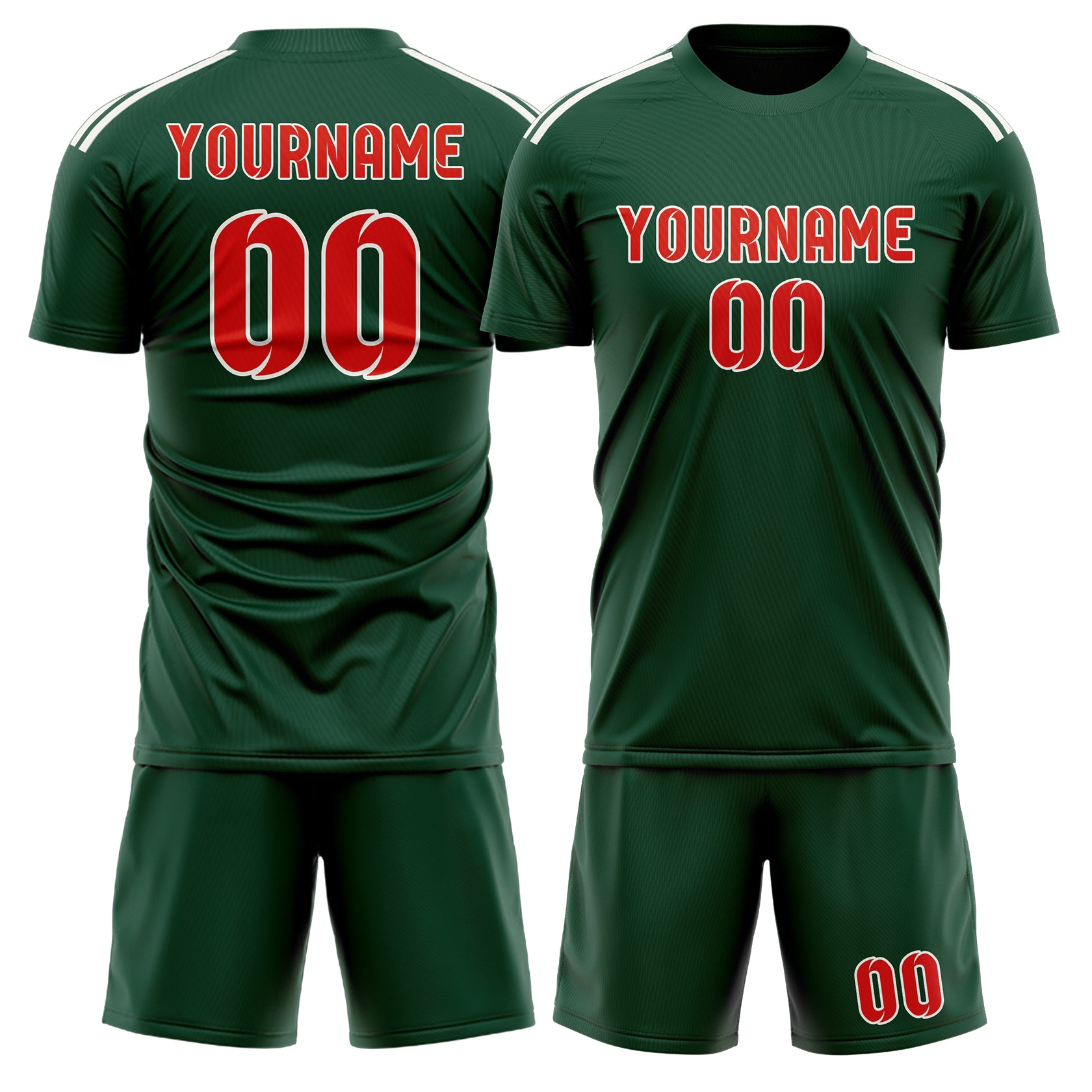 Maßgeschneidertes Professionelles Moosgrün Orangerot Fußballtrikot-Set
