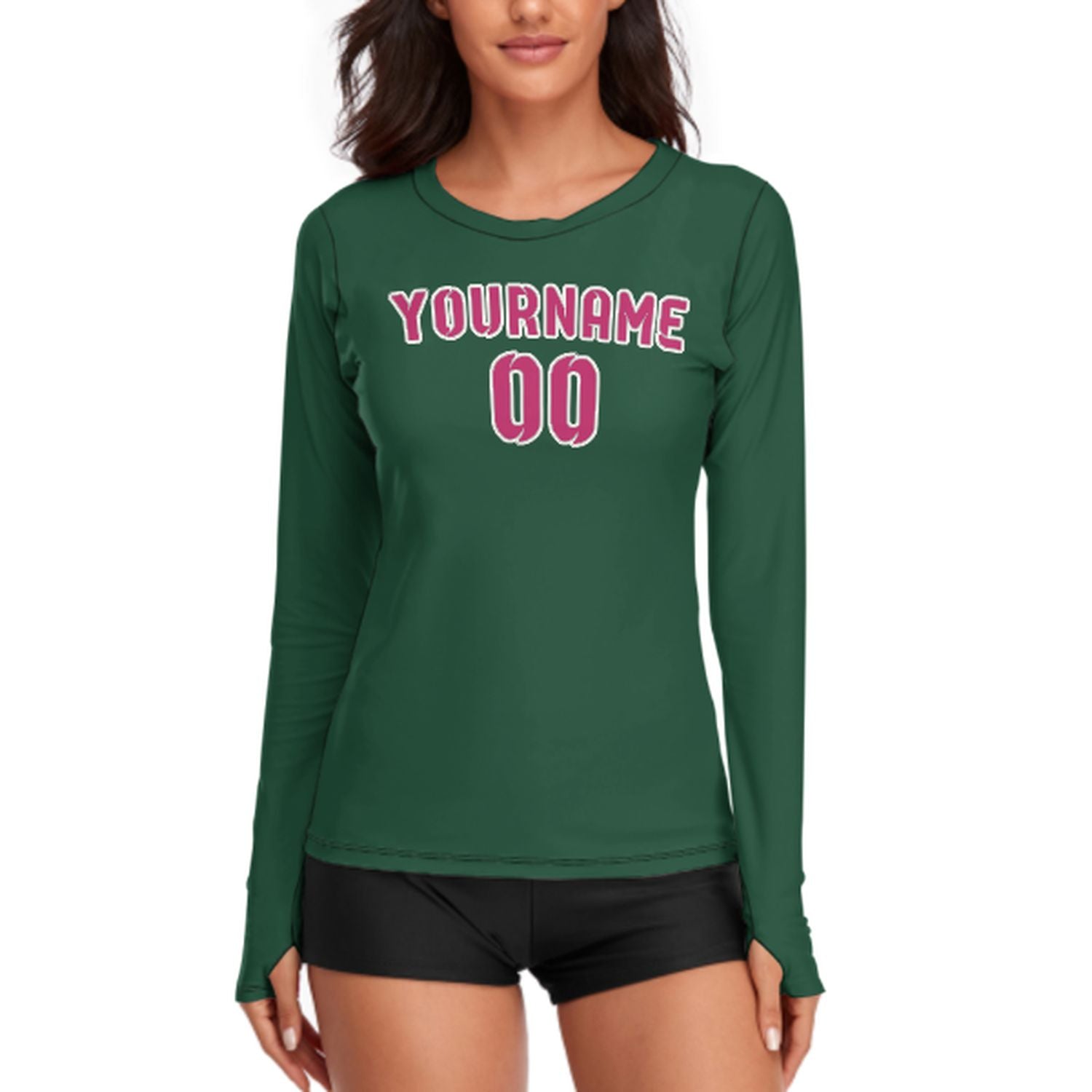 Maßgeschneidertes Moosgrün Rosarot Damen Langarmshirt