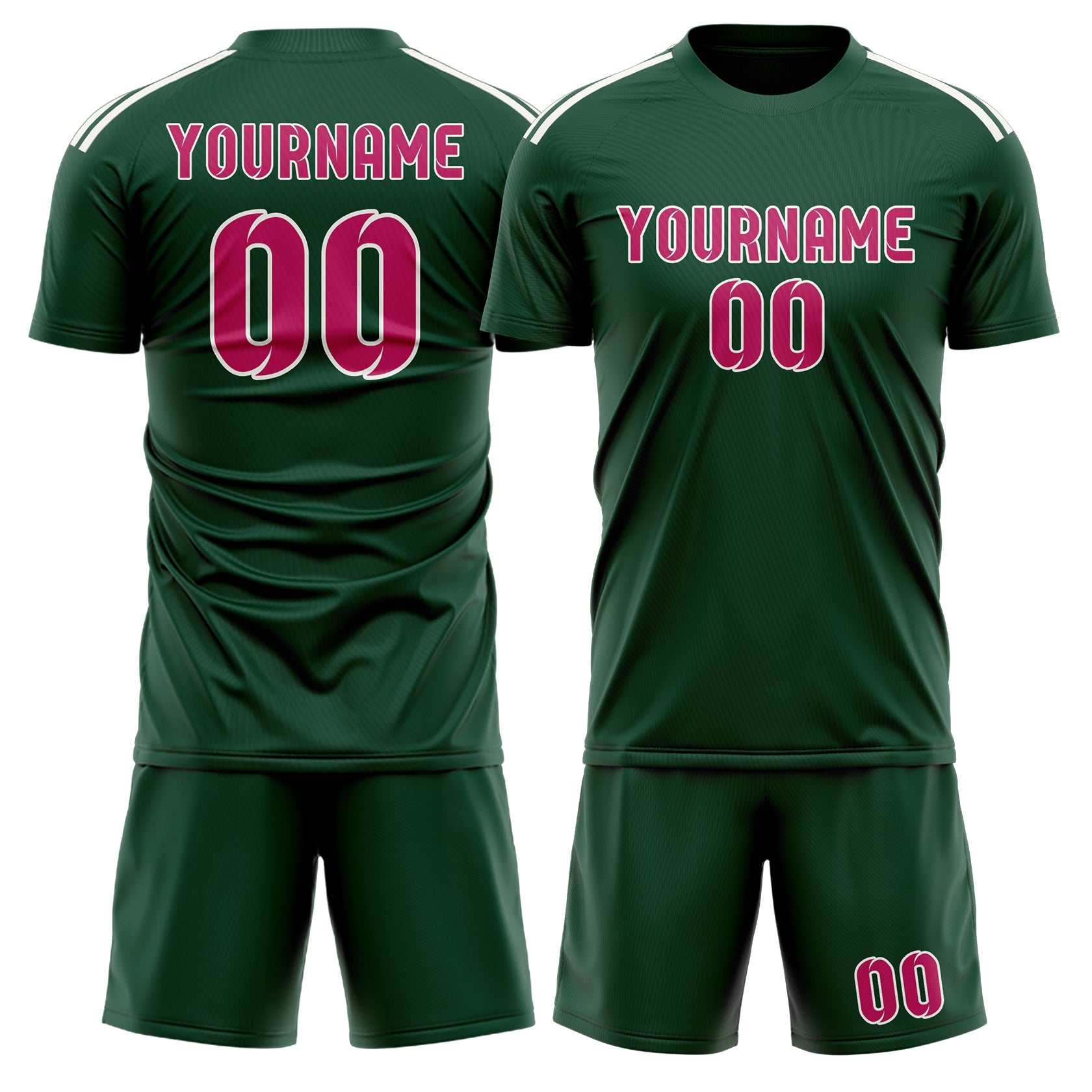 Maßgeschneidertes Professionelles Moosgrün Rosarot Fußballtrikot-Set