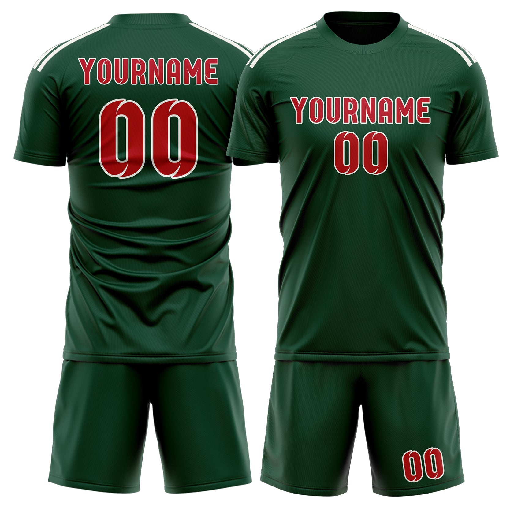 Maßgeschneidertes Professionelles Moosgrün Rot Fußballtrikot-Set