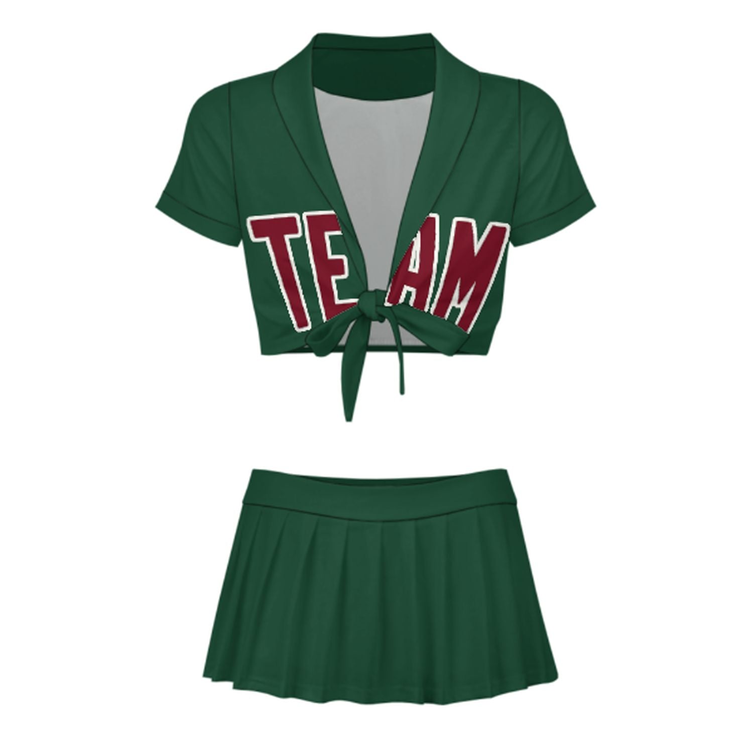 Completo da cheerleader personalizzato color verde muschio e cremisi