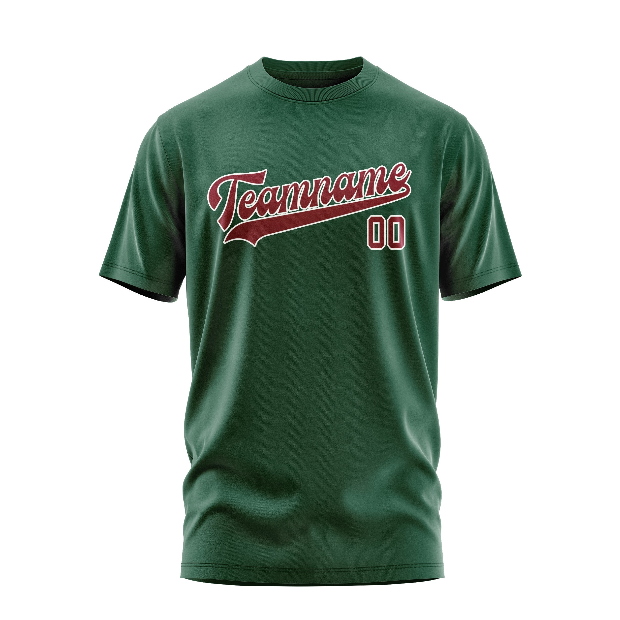 Maßgeschneidertes Moosgrün Karmesinrot T-Shirt