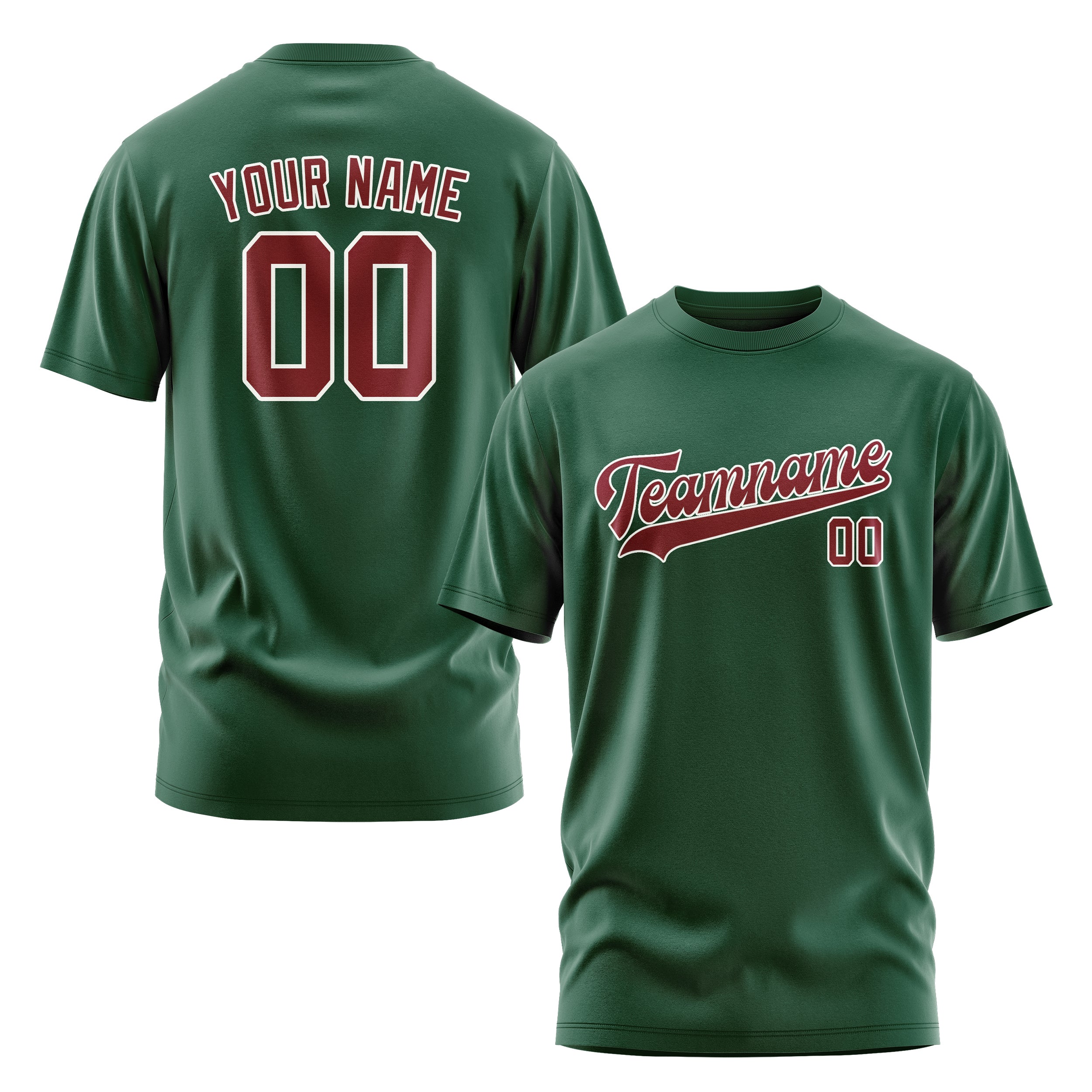 Maßgeschneidertes Moosgrün Karmesinrot T-Shirt