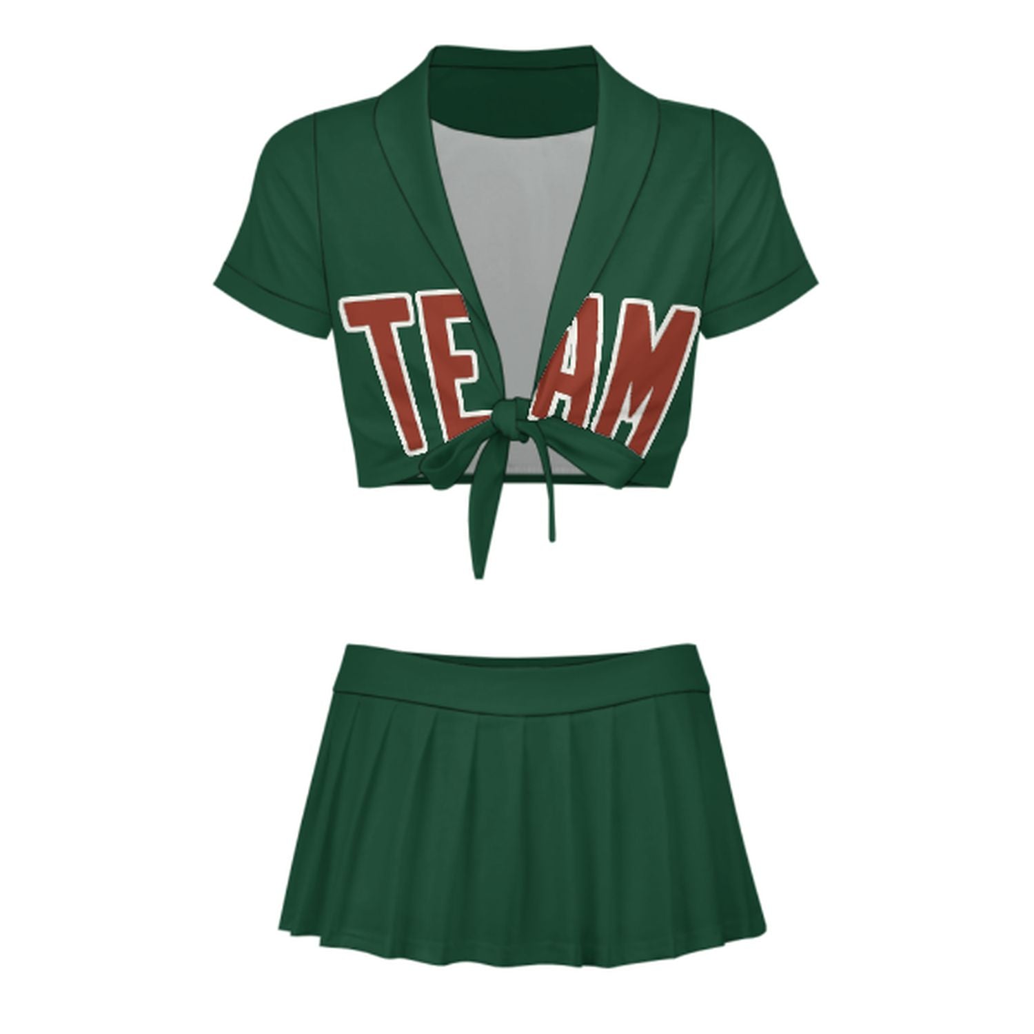 Completo da cheerleader personalizzato verde muschio e rosso corallo