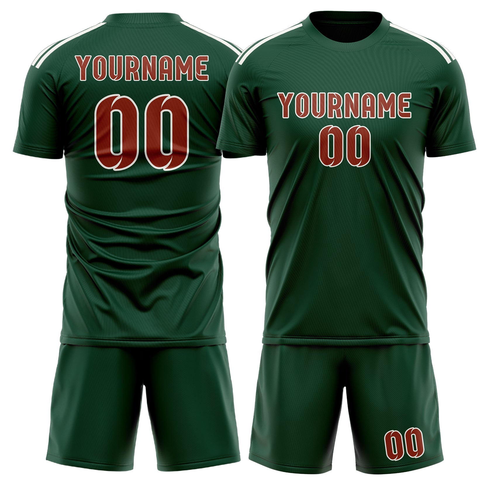 Maßgeschneidertes Professionelles Moosgrün Korallenrot Fußballtrikot-Set