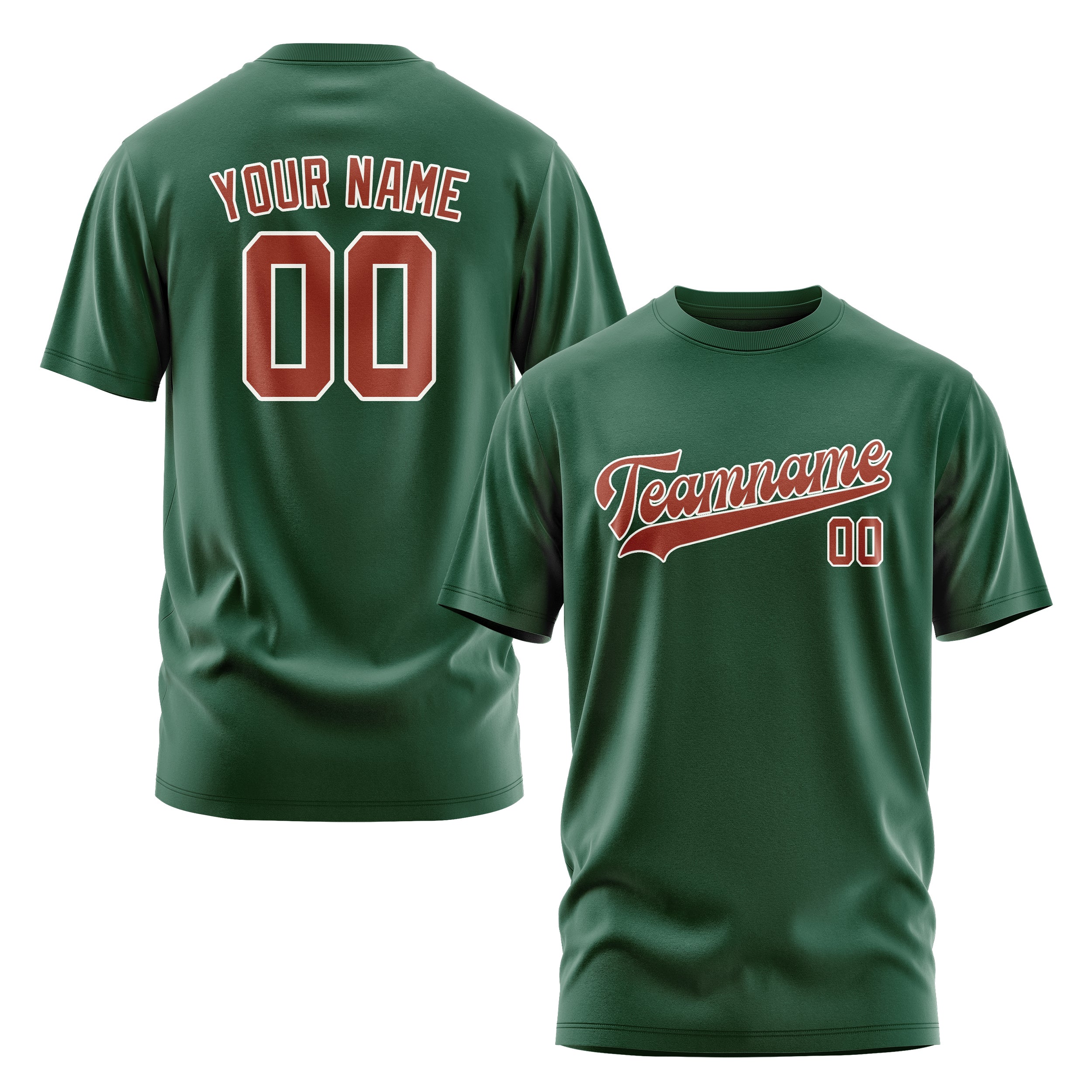 Maßgeschneidertes Moosgrün Korallenrot T-Shirt