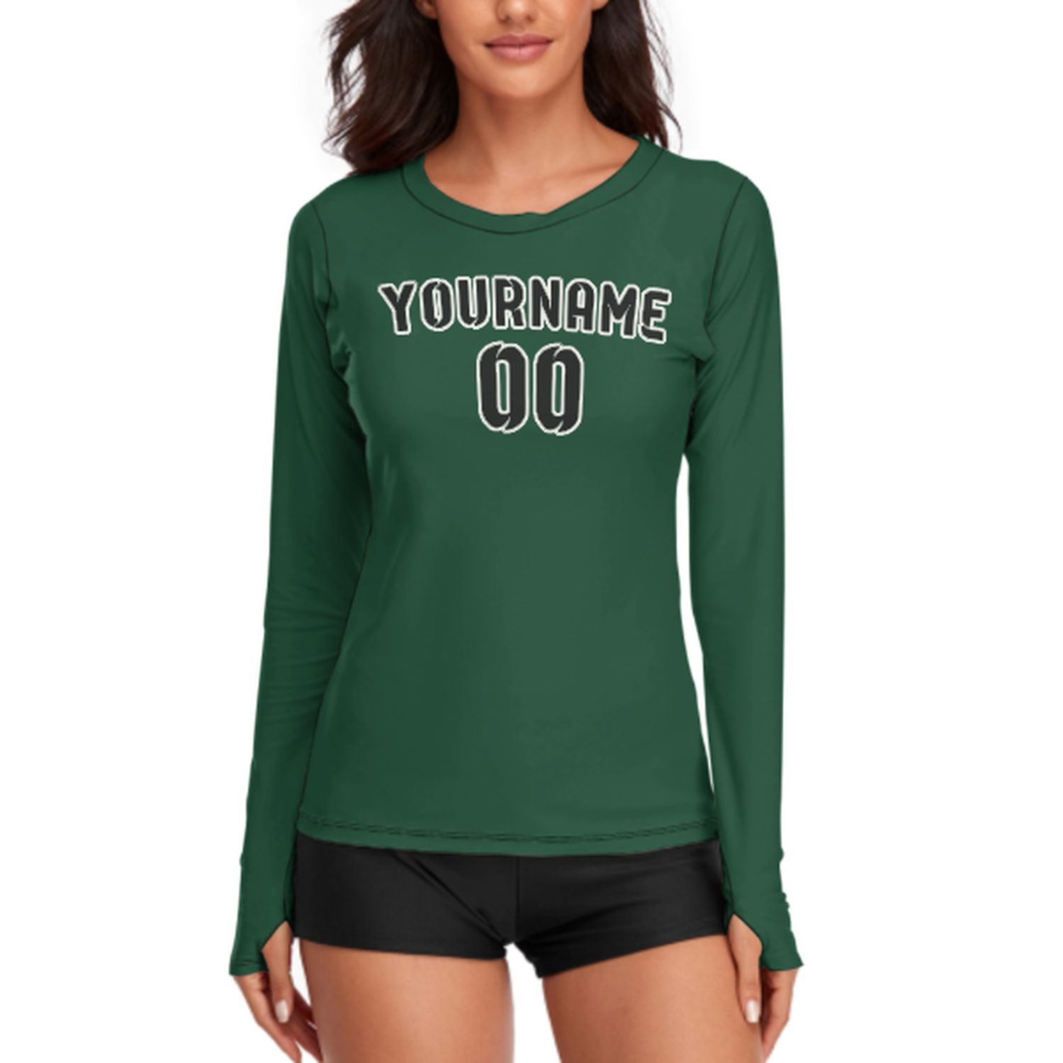 Maßgeschneidertes Moosgrün Schwarz Damen Langarmshirt