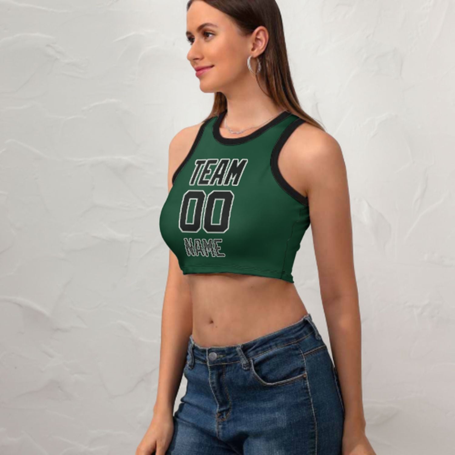 Top-green-green-green sleeveless bla kmiem