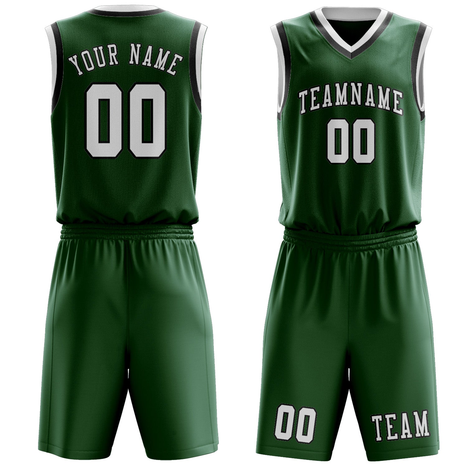Benutzerdefiniertes Professionelles Moosgrün Weiß Basketballtrikot-Set
