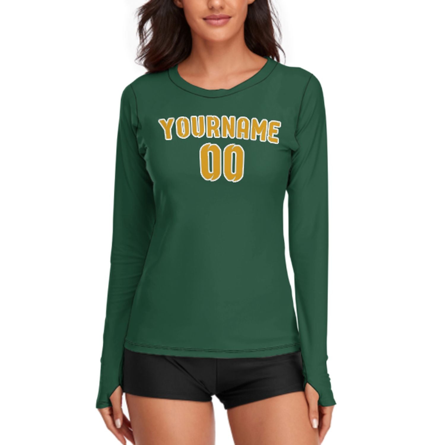Maßgeschneidertes Moosgrün Gelb Damen Langarmshirt