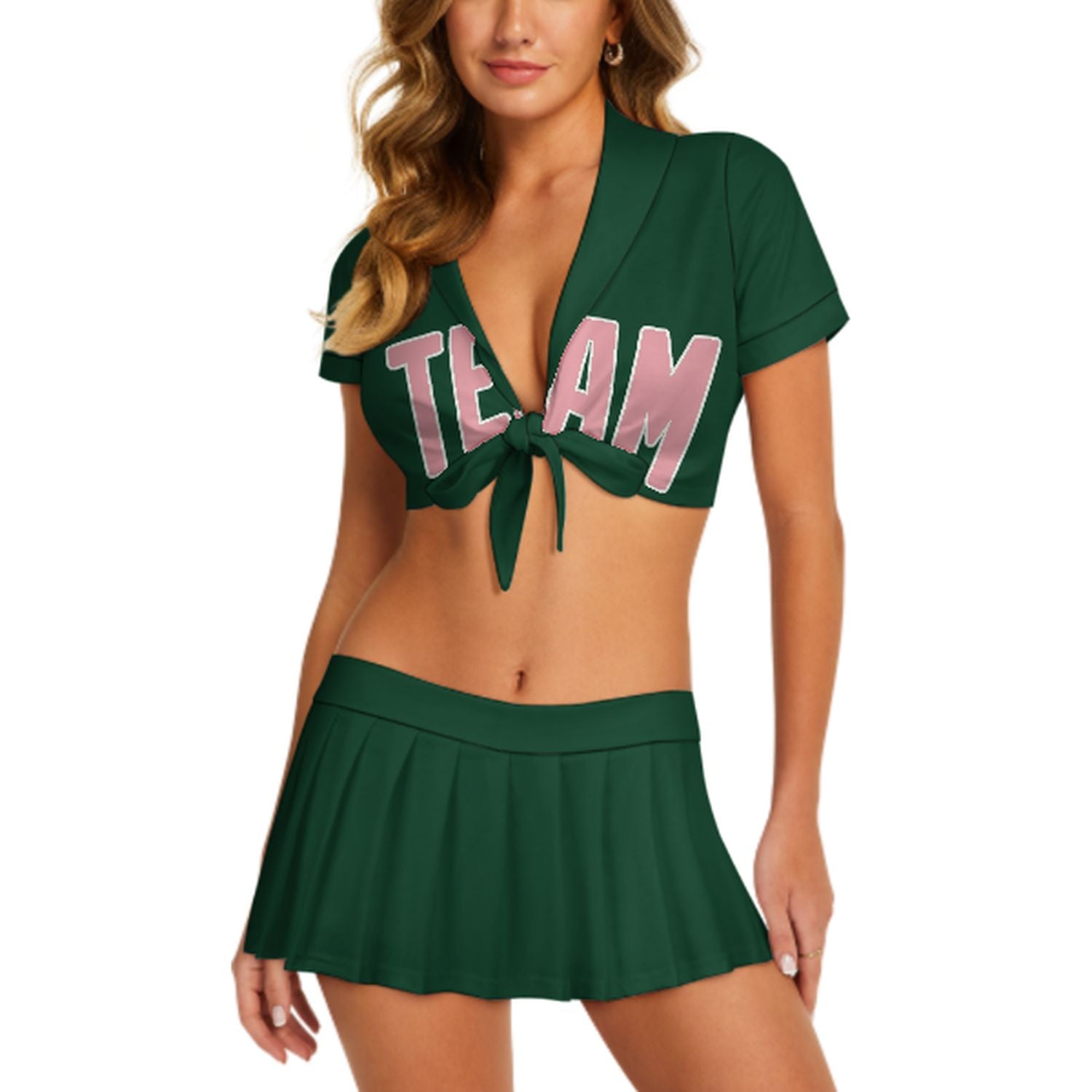Completo da cheerleader rosa e verde muschio personalizzato