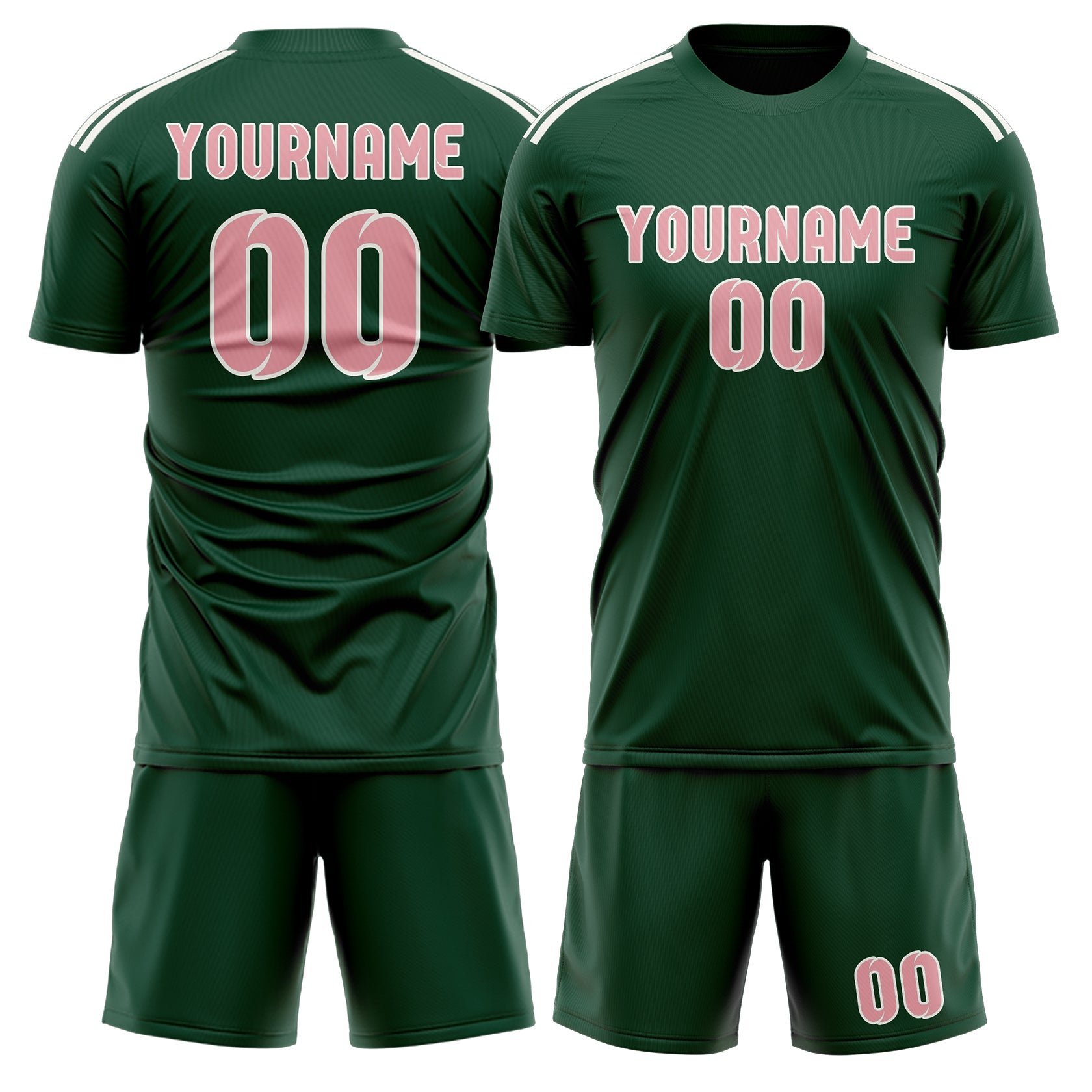 Maßgeschneidertes Professionelles Moosgrün Rosa Fußballtrikot-Set